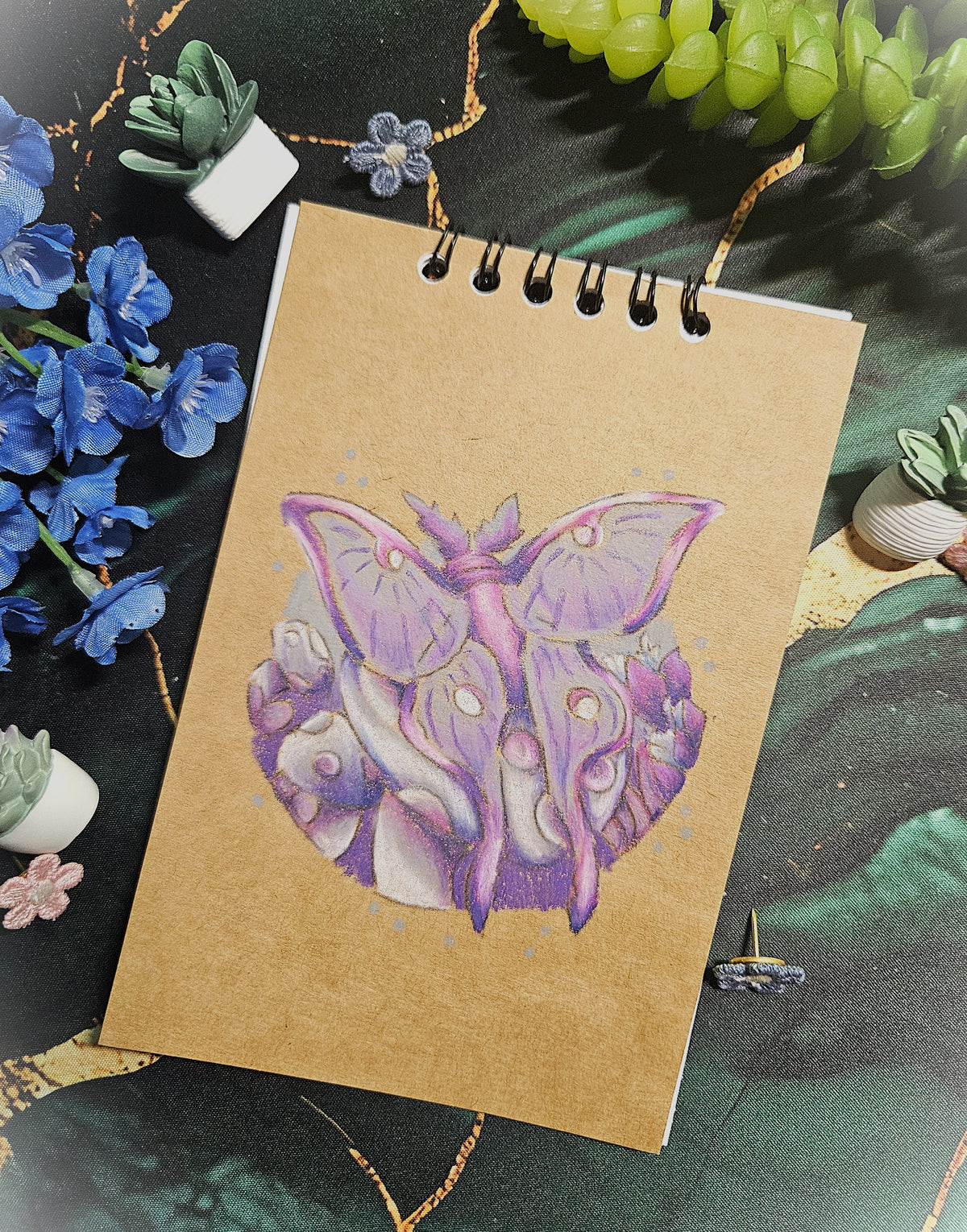Small Handmade Sketchbook- Notebooks-Pocketbooks- Luna Moth