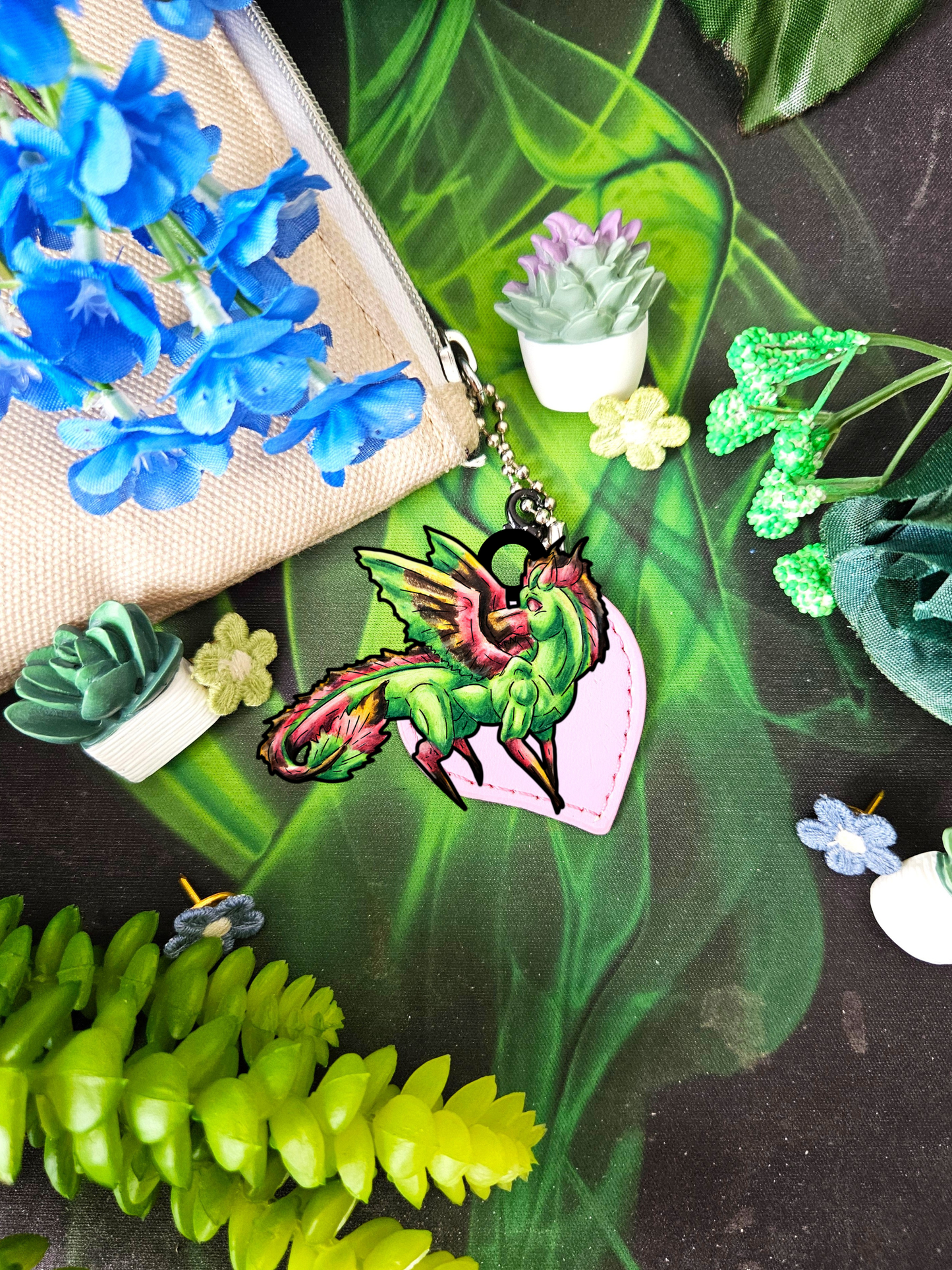 Chibi Spring Dragon- Fantasy Nature- Mythical Creature- Forest Guardian Art - Dragon Lover Gift- Shrink Charm 3pk