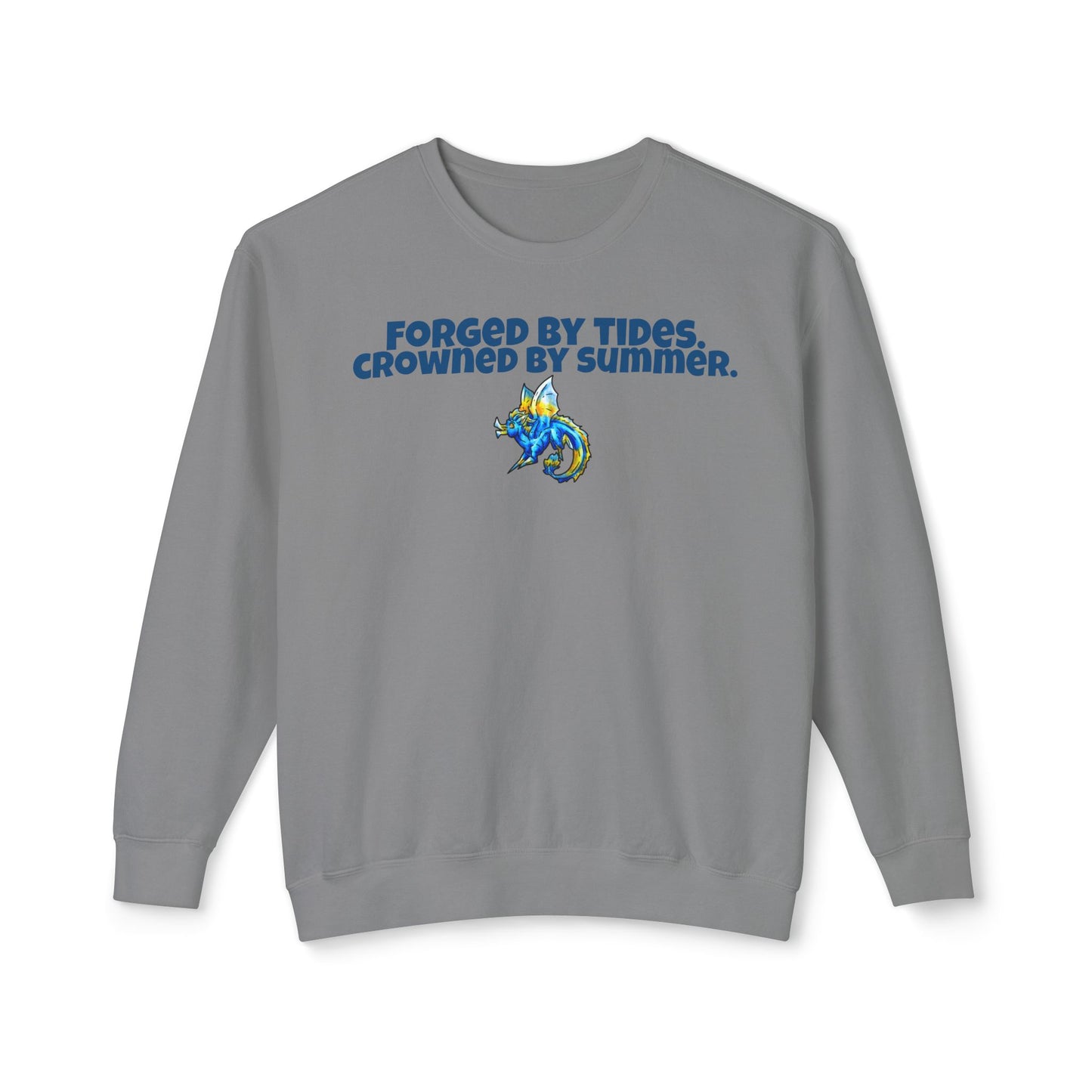 Chibi Summer Dragon- Forged & Crowned- Summer Fantasy- Sunlit Tide Dragon- Crewneck