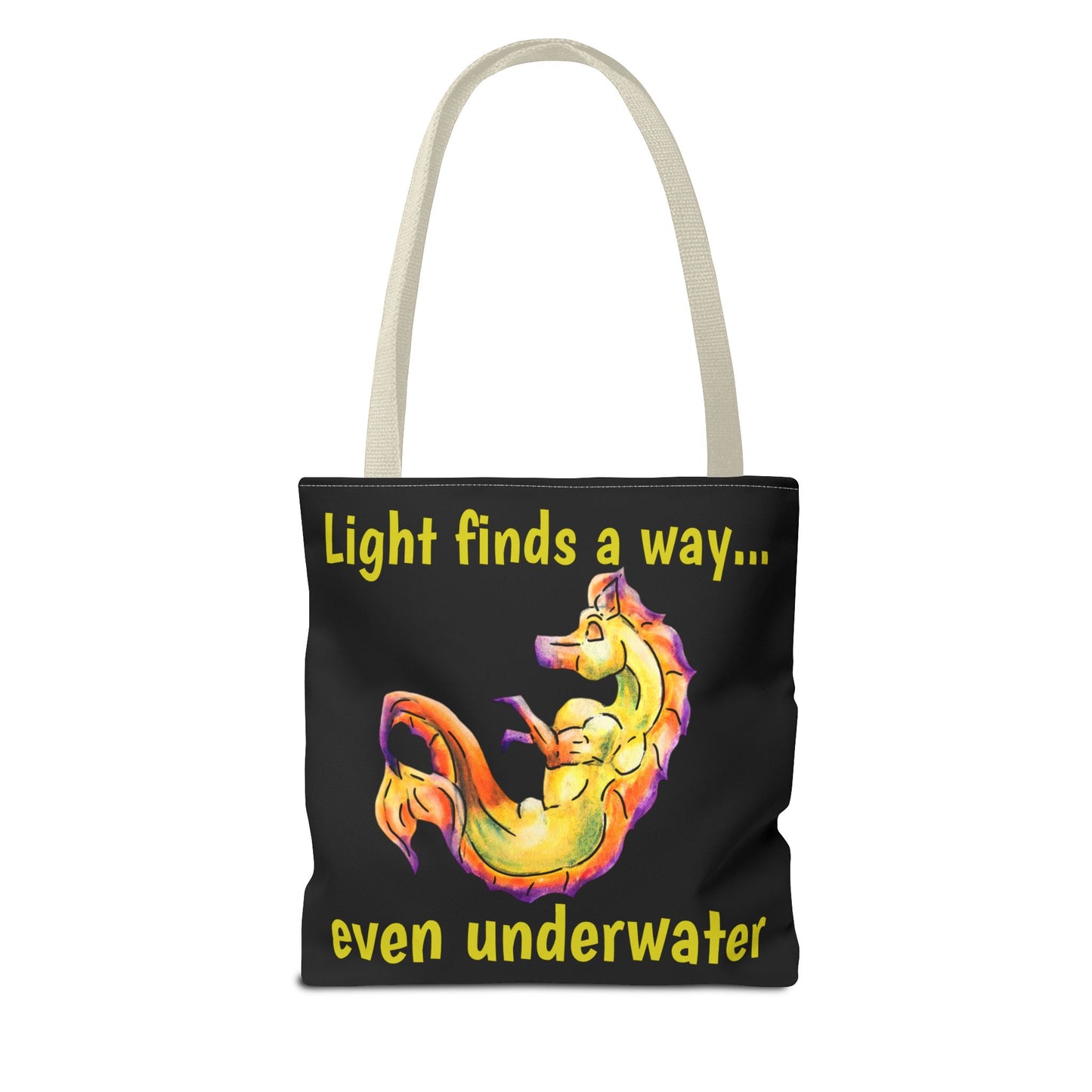 Chibi Sunrise Hippocampus – Golden Ocean Fantasy Art – Warm Fantasy Sea Creature Art-Double-Sided Tote Bag