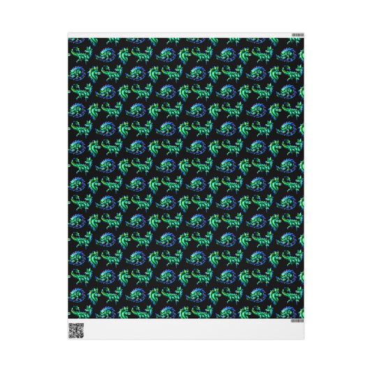 Chibi Arlathia the Hedgehog- Pattern- Green Creature Drawing - Cute Animal Illustration- Gift Wrap