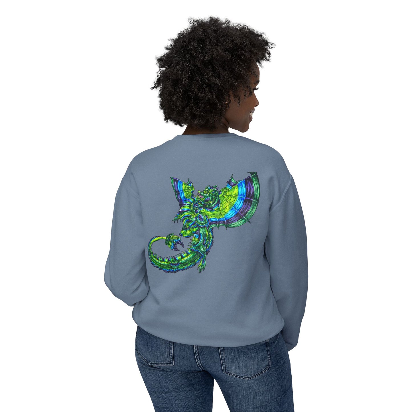 Arlith- Emerald Dragon – Aggressive Green Fantasy Dragon Art – Warning: Grumpy & Aggressive Crewneck – Mythical Creature– Dragon Lover Gift Unisex Crewneck