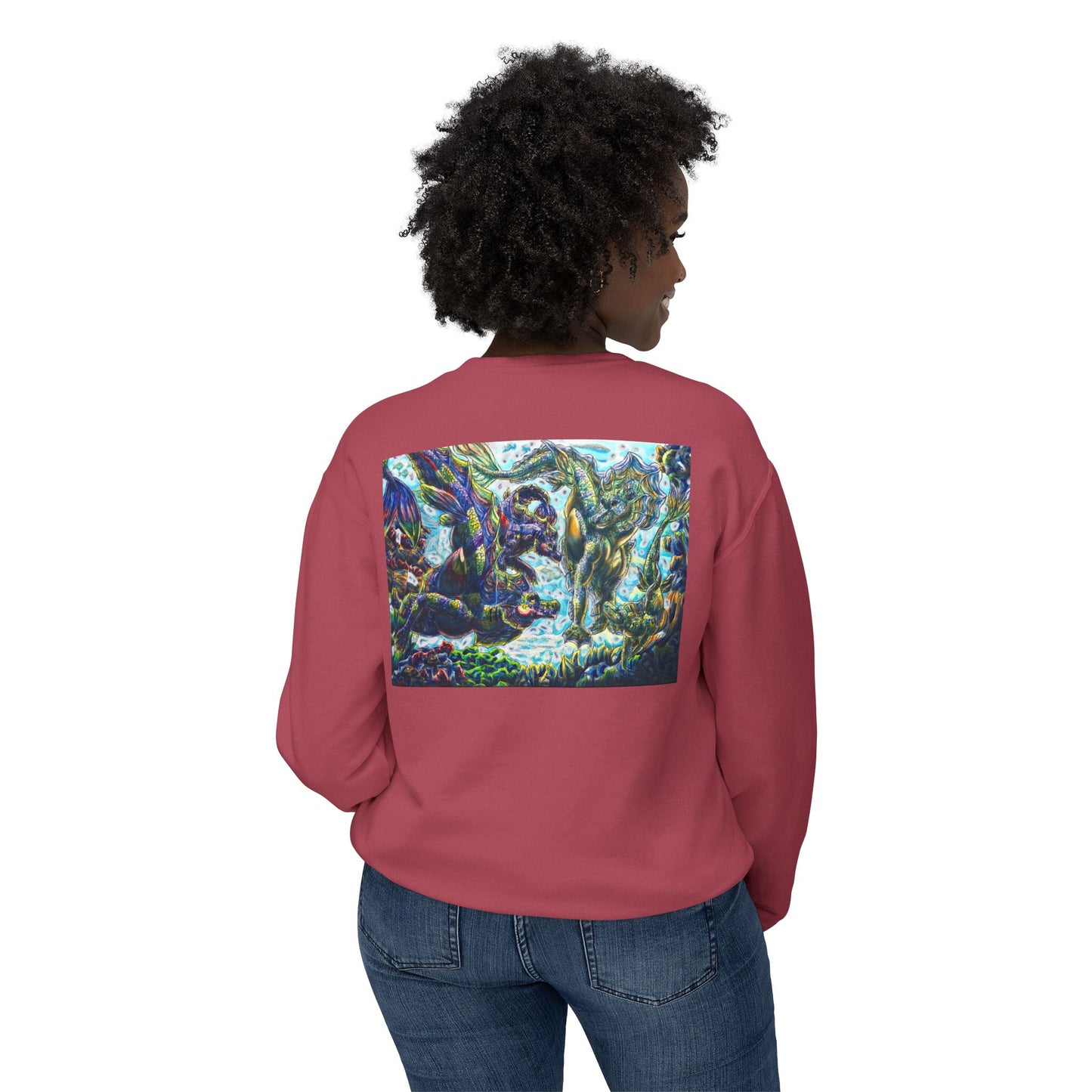 Dual Hippocampus – Dual Ocean Fantasy Art – Hippocampus Pair- Unisex Crewneck