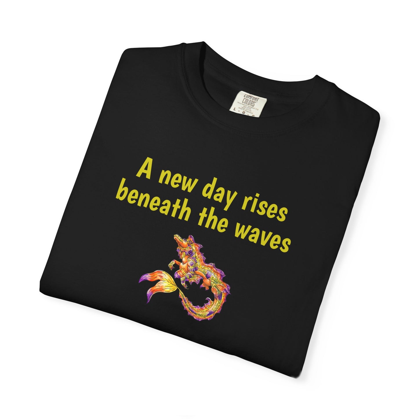 Sunrise Hippocampus – New Day- Golden Ocean Fantasy Art – Warm Fantasy Sea Creature Art- T-Shirt