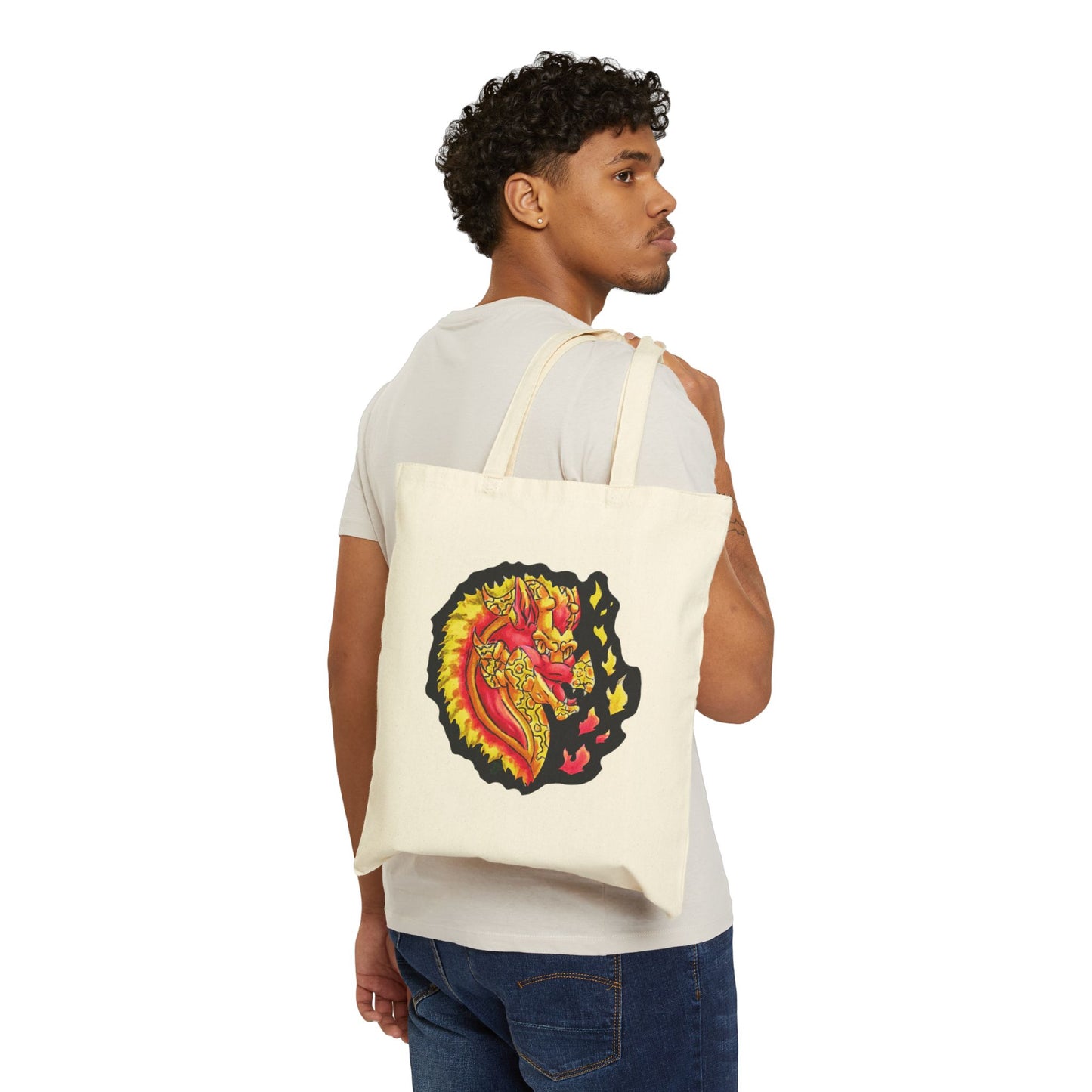 Fire Dragon Heads Cotton Canvas Tote Bag