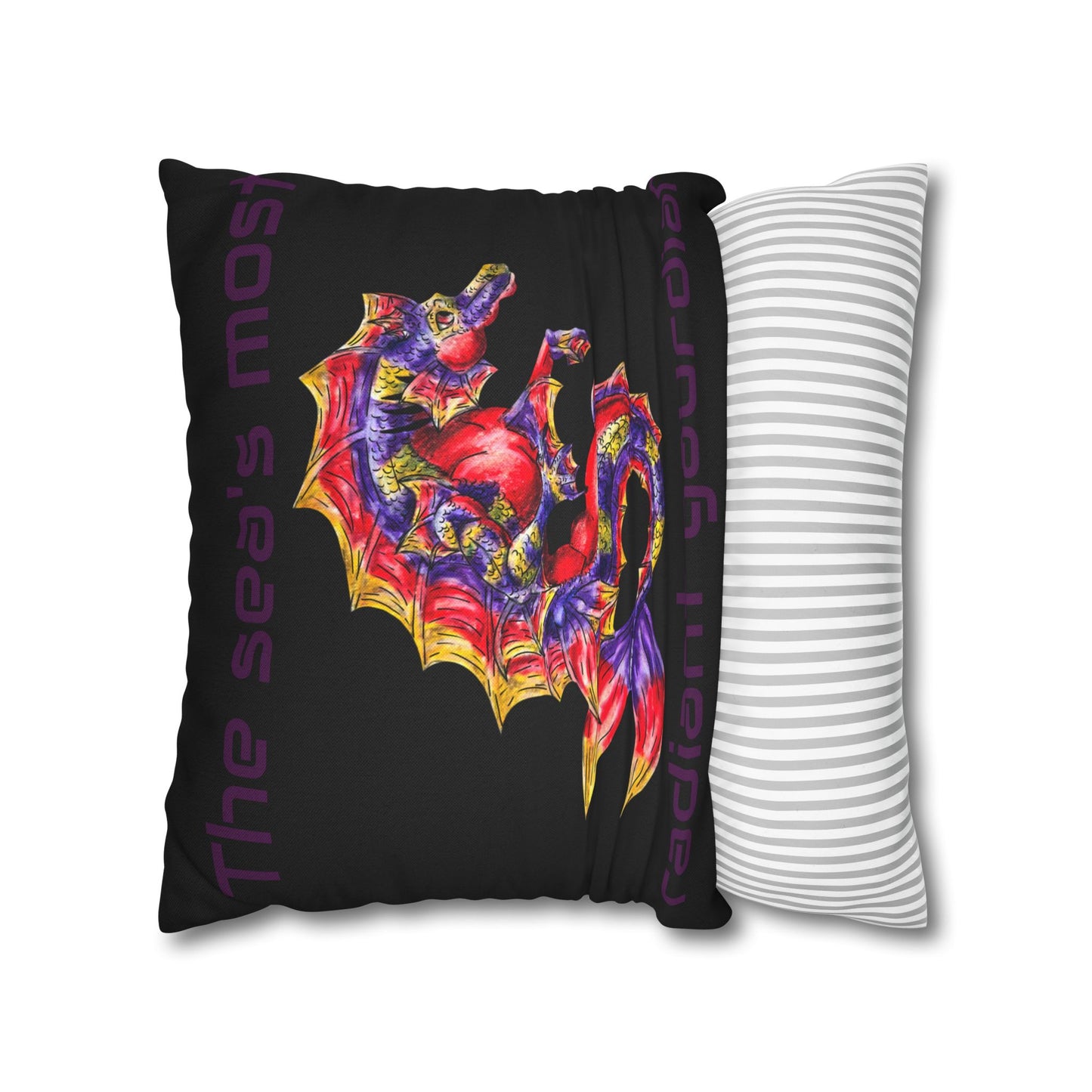 Sunset Hippocampus- Vibrant Ocean Fantasy Art- Marine Fantasy Illustration- Fantasy Ocean Art- Double-Sided Pillow Case