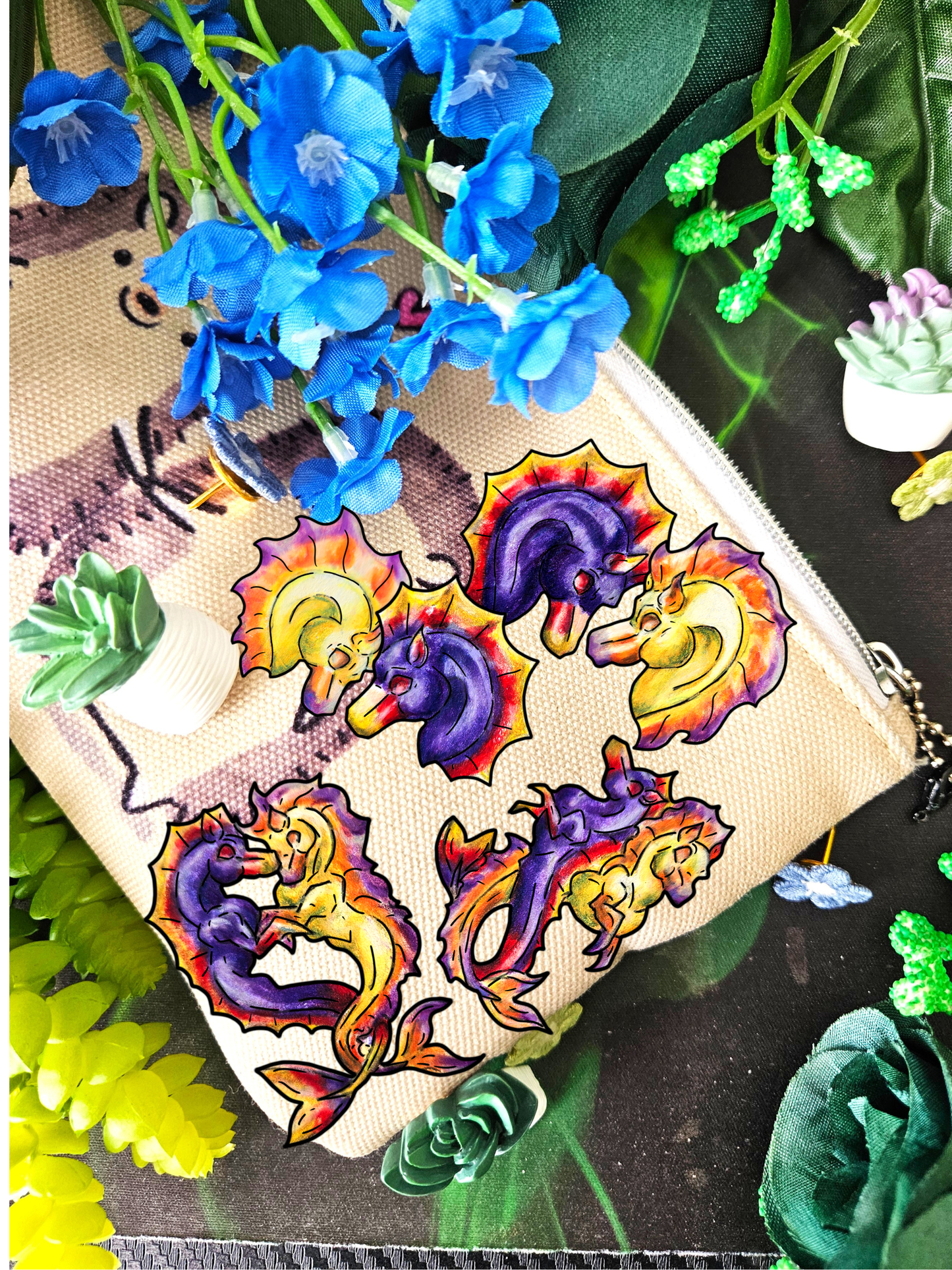 Chibi Dual Hippocampus – Dual Ocean Fantasy Art – Hippocampus Pair- Shrink Pin 4pk