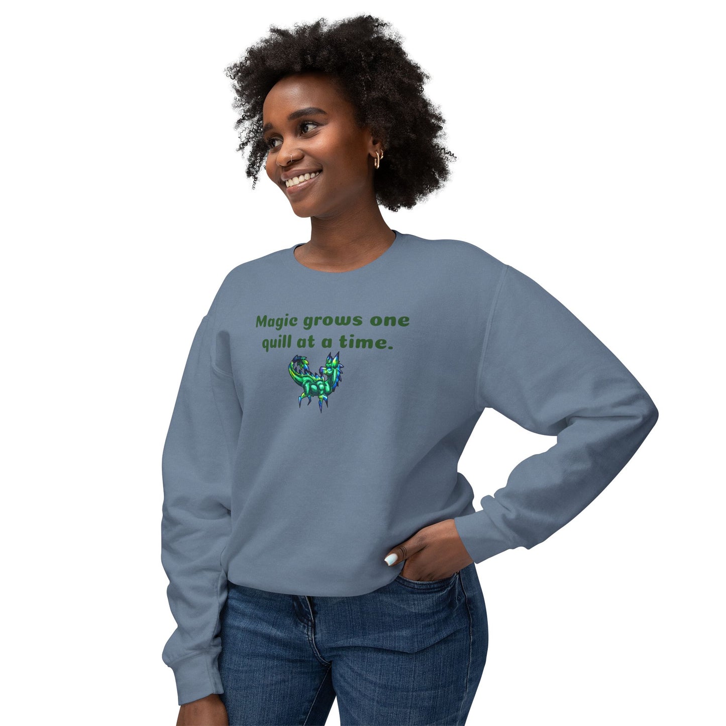 Chibi Arlathia the Hedgehog- Magic Quills- Green Creature Drawing - Cute Animal Illustration- Crewneck