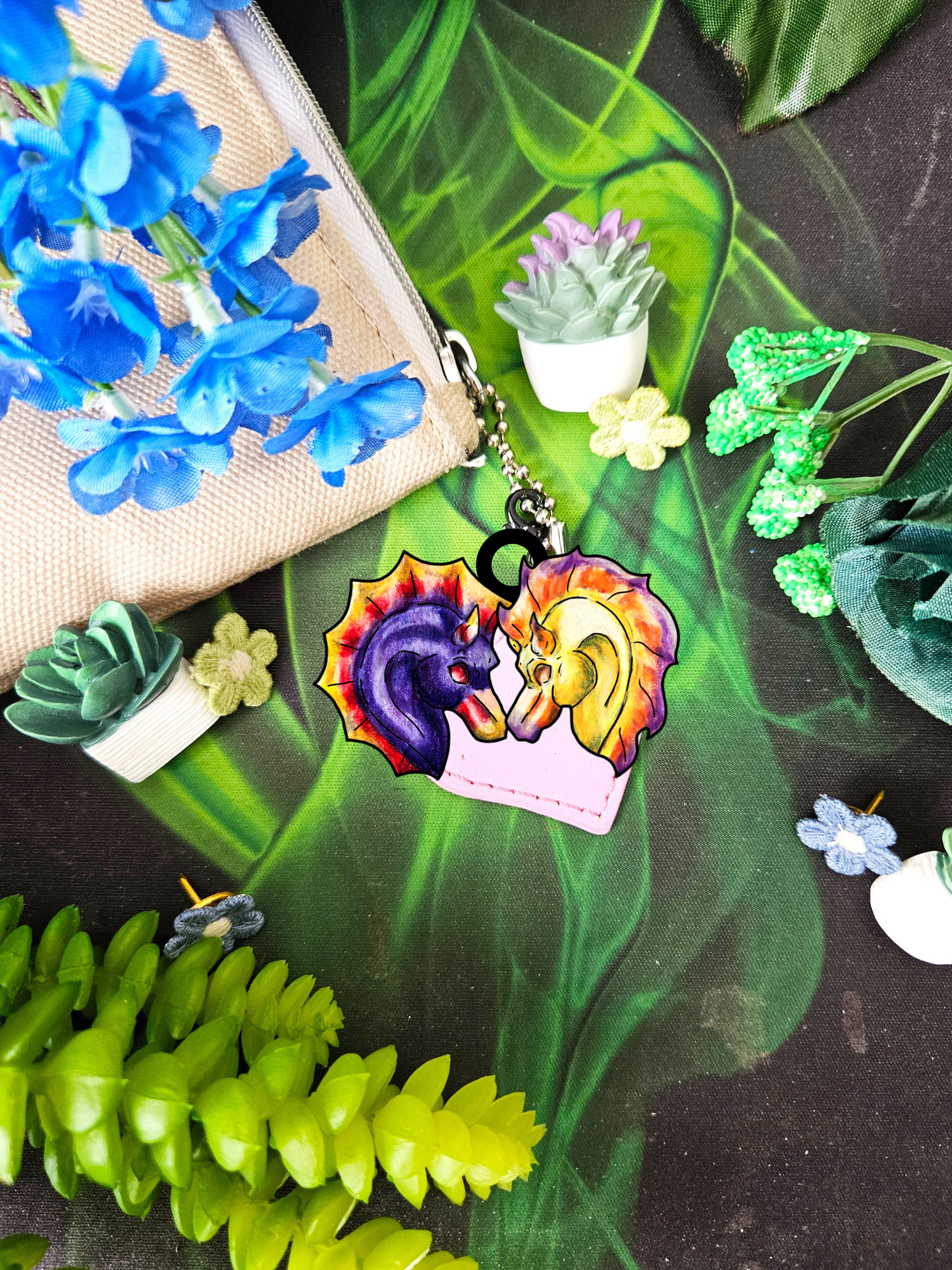 Chibi Dual Hippocampus – Dual Ocean Fantasy Art – Hippocampus Pair - Shrink Charms 4pk