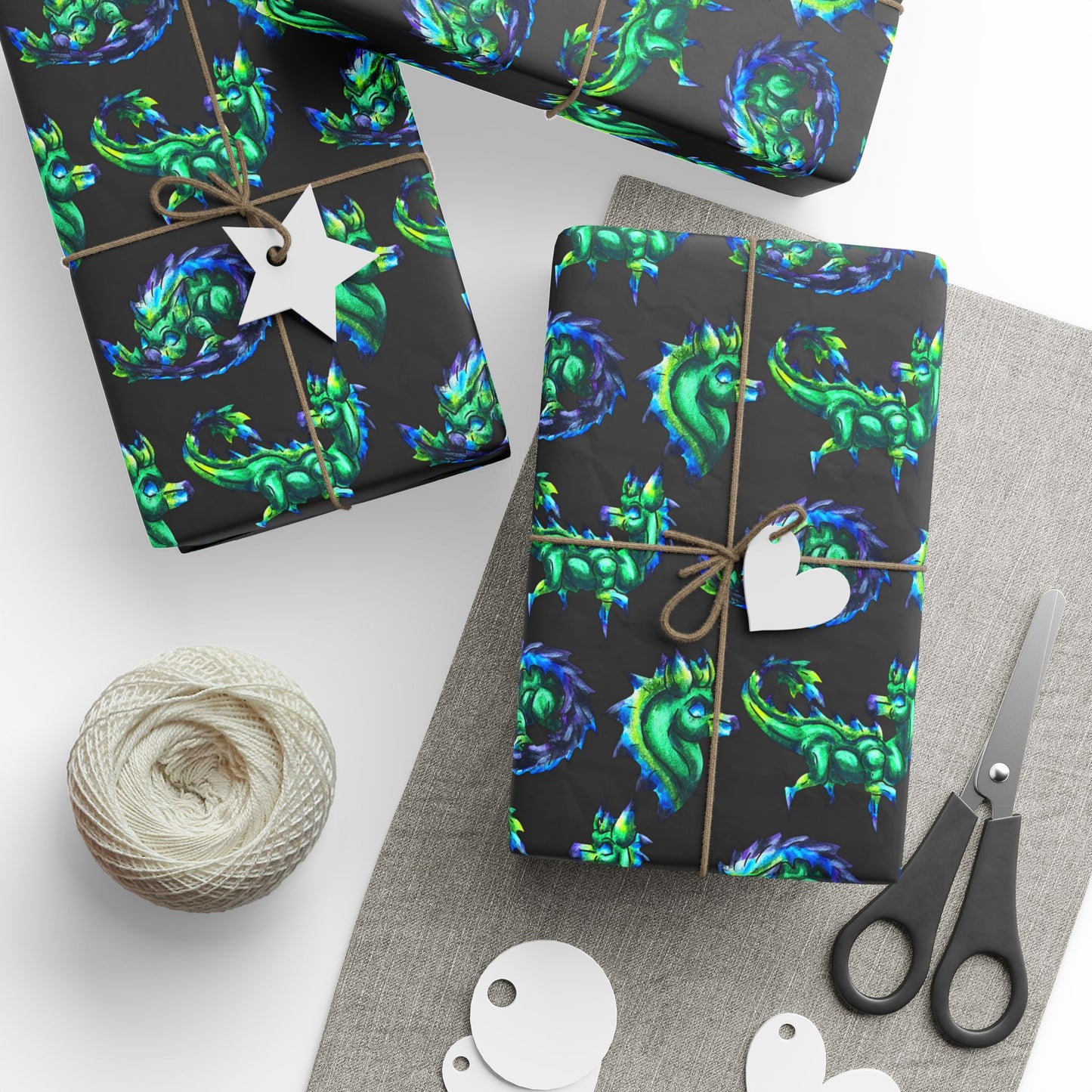 Chibi Arlathia the Hedgehog- Pattern- Green Creature Drawing - Cute Animal Illustration- Gift Wrap
