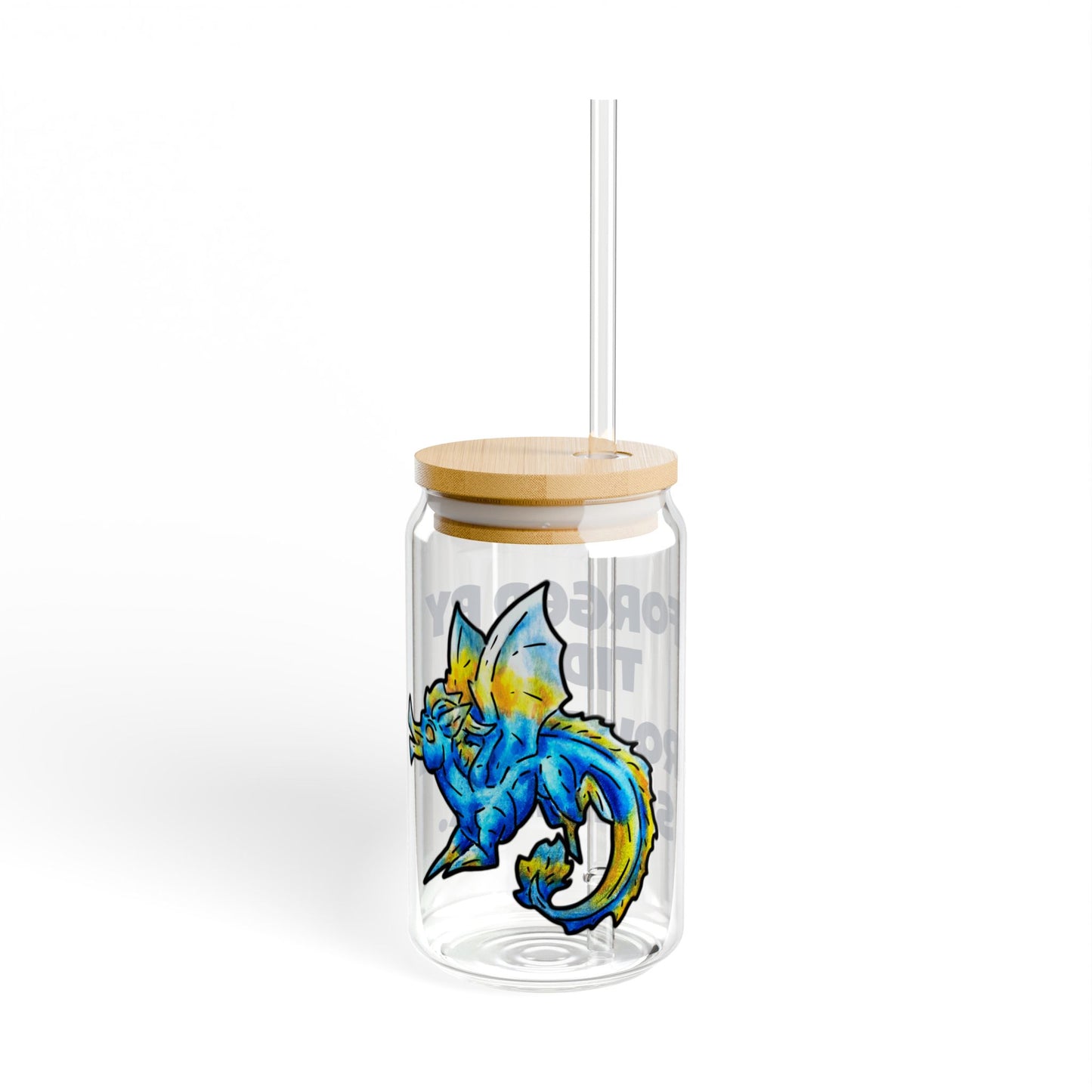 Chibi Summer Dragon- Forged & Crowned- Summer Fantasy- Sunlit Tide Dragon- Glass Tumbler 16oz