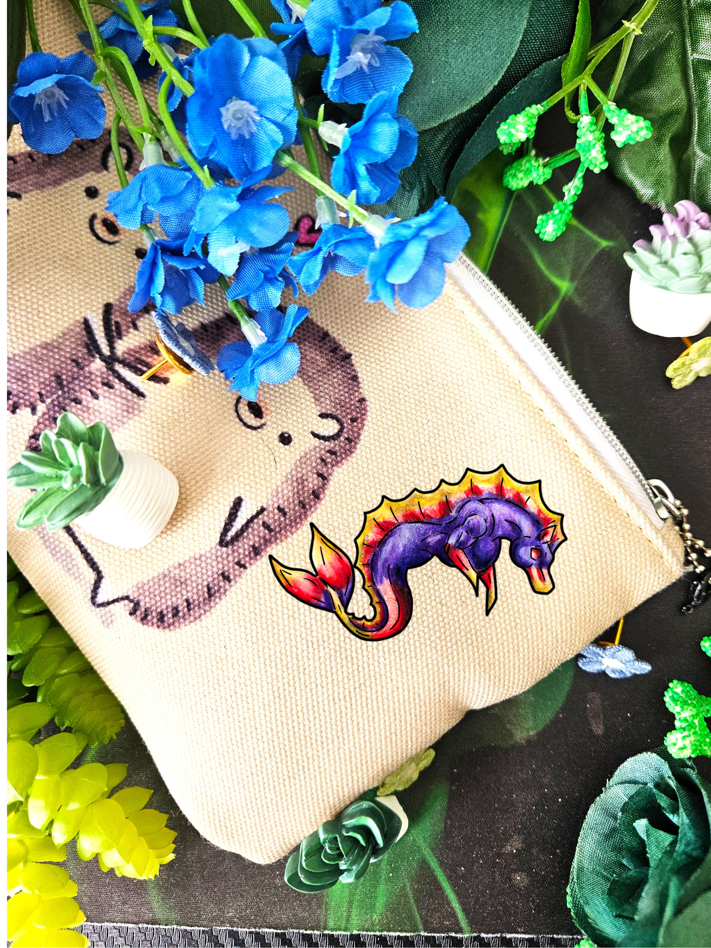 Chibi Sunset Hippocampus- Vibrant Ocean Fantasy Art- Marine Fantasy Illustration- Fantasy Ocean Art- Shrink Pin 4pk