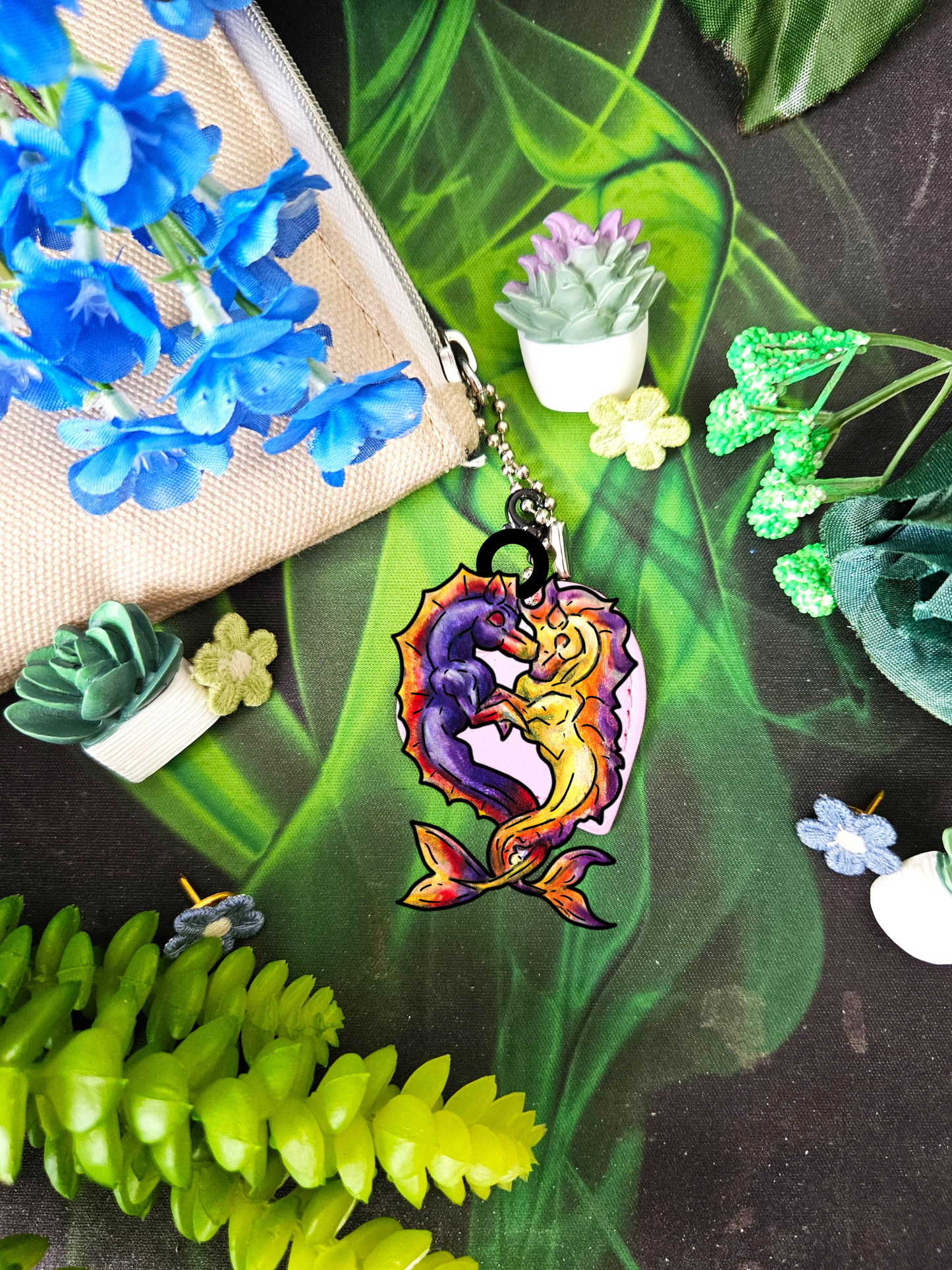 Chibi Dual Hippocampus – Dual Ocean Fantasy Art – Hippocampus Pair - Shrink Charms 4pk