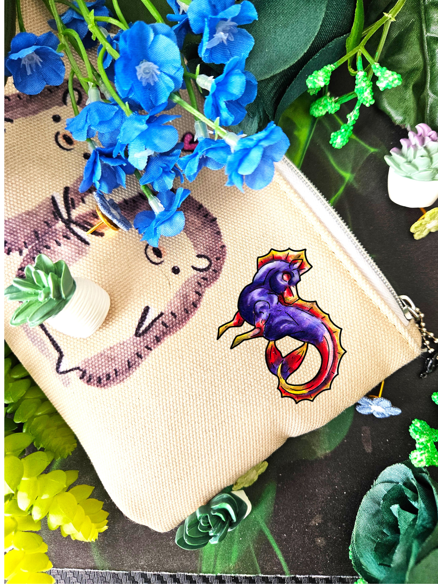 Chibi Sunset Hippocampus- Vibrant Ocean Fantasy Art- Marine Fantasy Illustration- Fantasy Ocean Art- Shrink Pin 4pk
