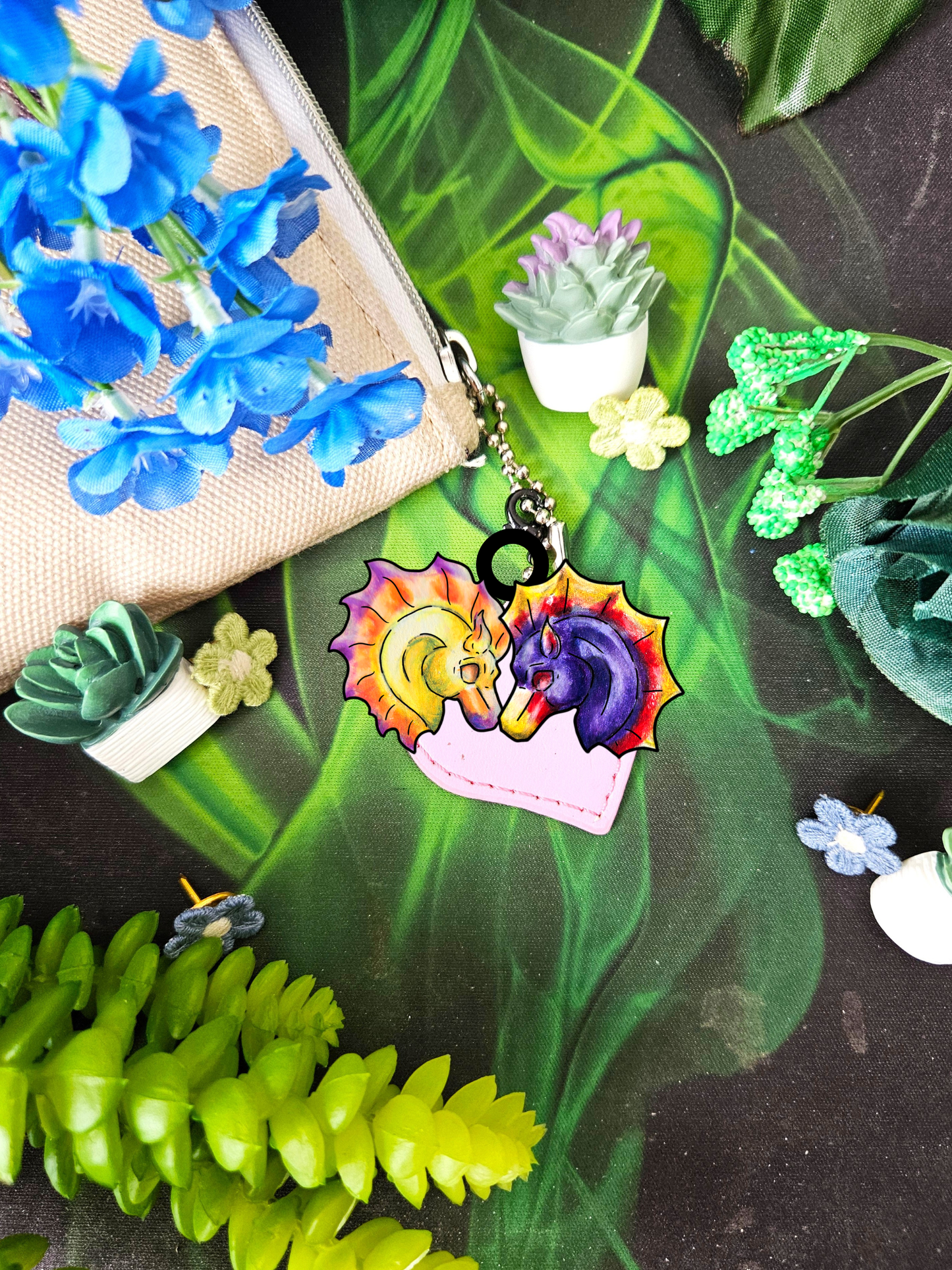 Chibi Dual Hippocampus – Dual Ocean Fantasy Art – Hippocampus Pair - Shrink Charms 4pk