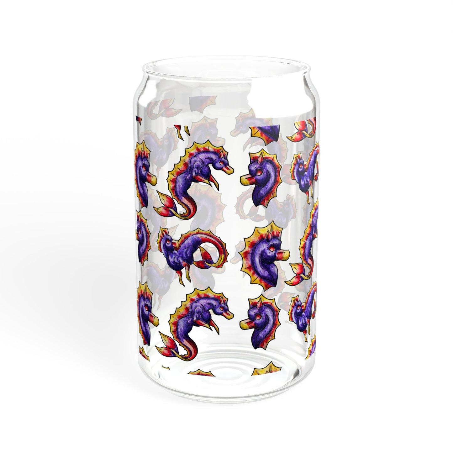 Chibi Sunset Hippocampus- Pattern- Marine Fantasy Illustration- Fantasy Ocean Art- Glass Tumbler, 16oz