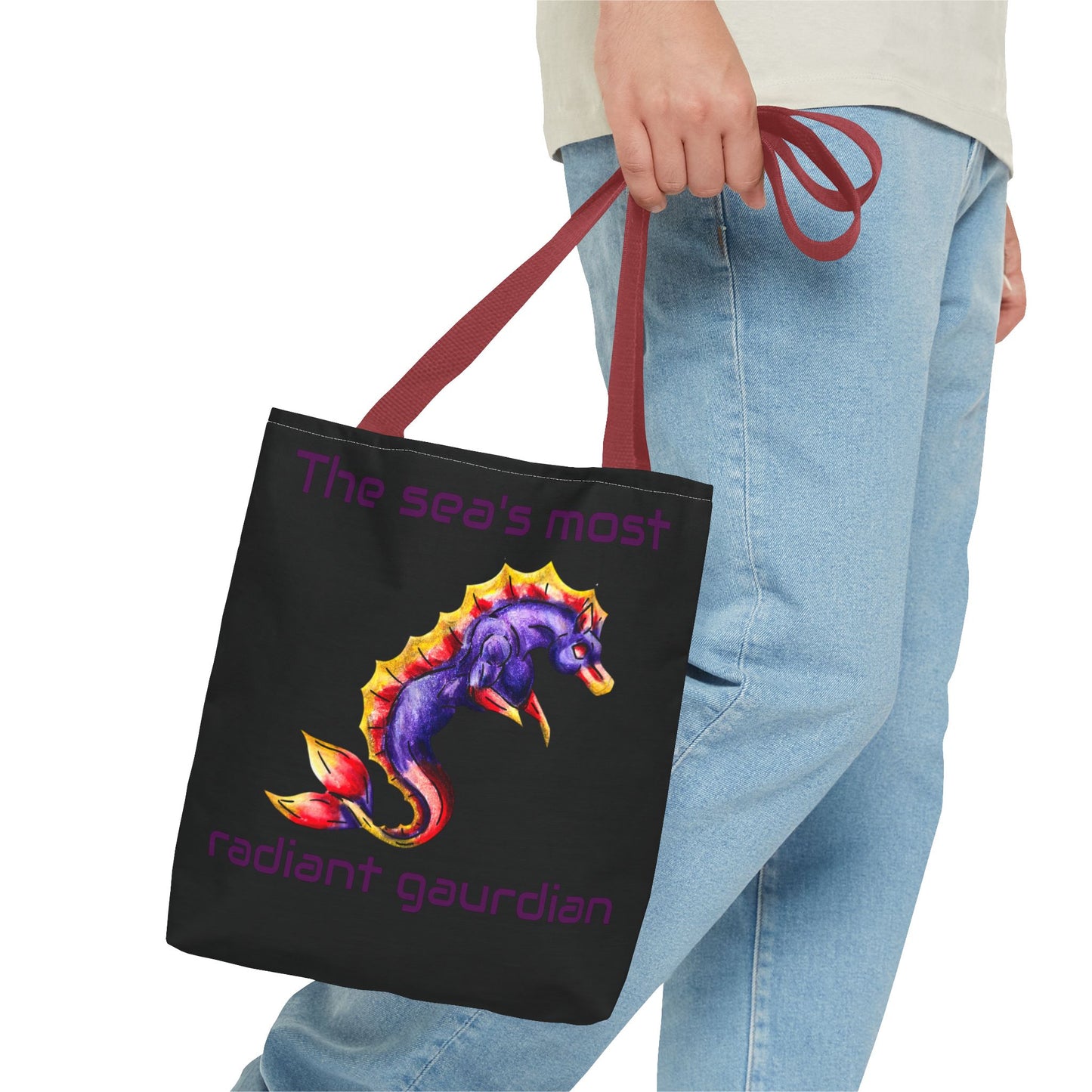 Chibi Sunset Hippocampus- Vibrant Ocean Fantasy Art- Marine Fantasy Illustration- Fantasy Ocean Art- Double-sided Tote Bag