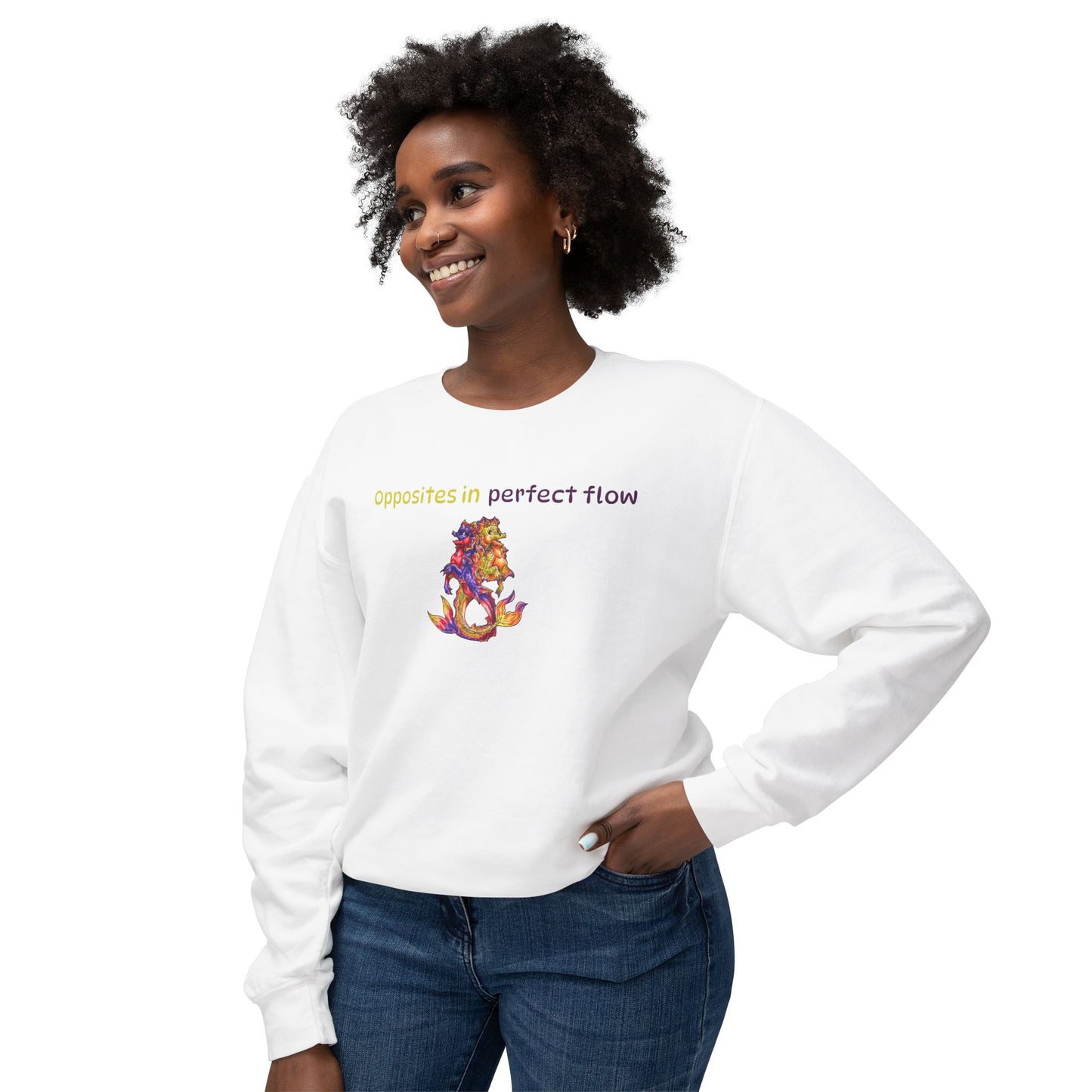 Baby Dual Hippocampus – Opposite Flow-Dual Ocean Fantasy Art – Hippocampus Pair- Unisex Crewneck