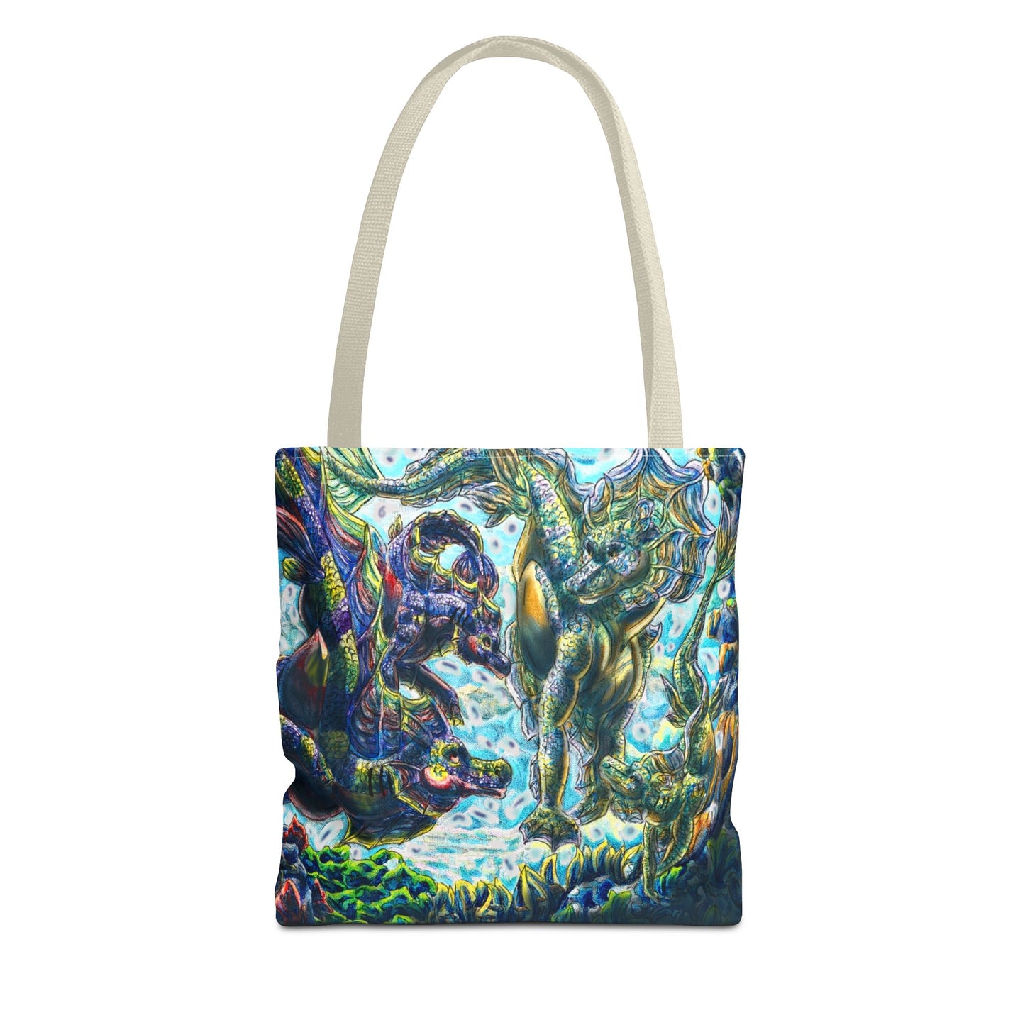 Dual Hippocampus – Dual Ocean Fantasy Art – Hippocampus Pair- Two-Toned Tote