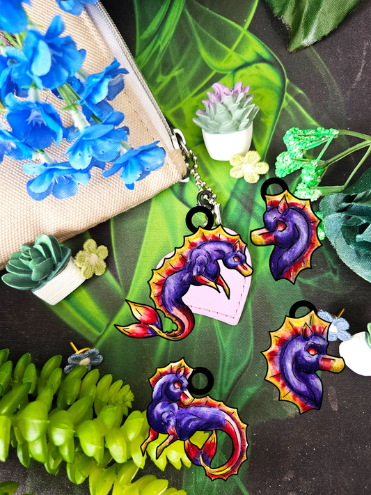 Chibi Sunset Hippocampus- Vibrant Ocean Fantasy Art- Marine Fantasy Illustration- Fantasy Ocean Art- Shrink Charms 4pk