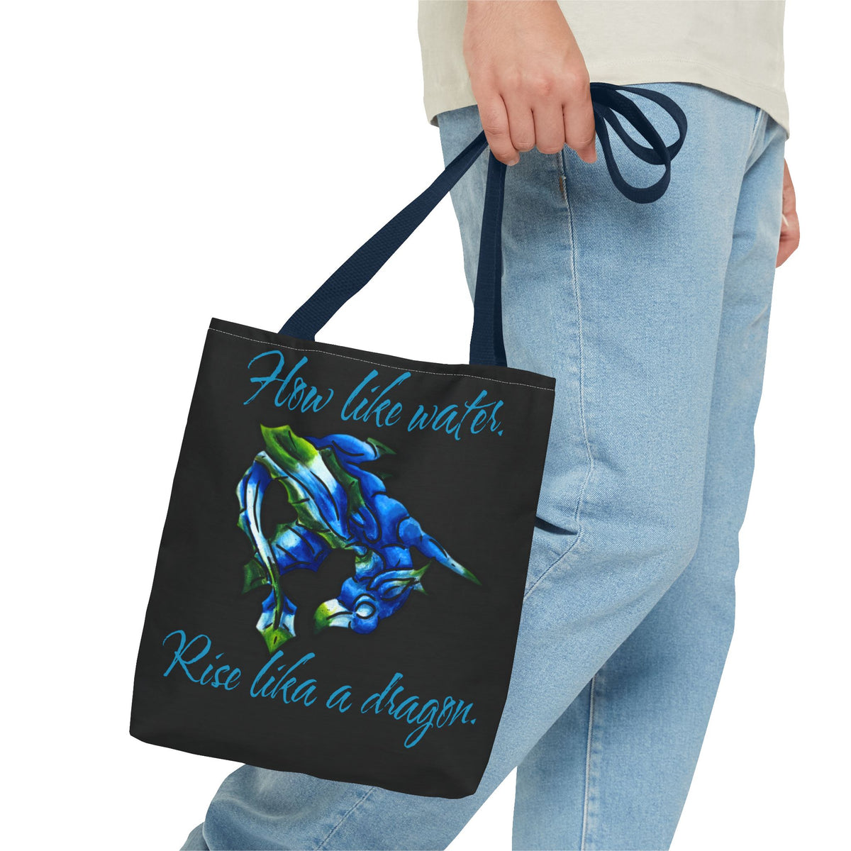 Chibi Water Dragon Art- Elemental- Aquatic Fantasy Creature- Two-Toned Tote Bag