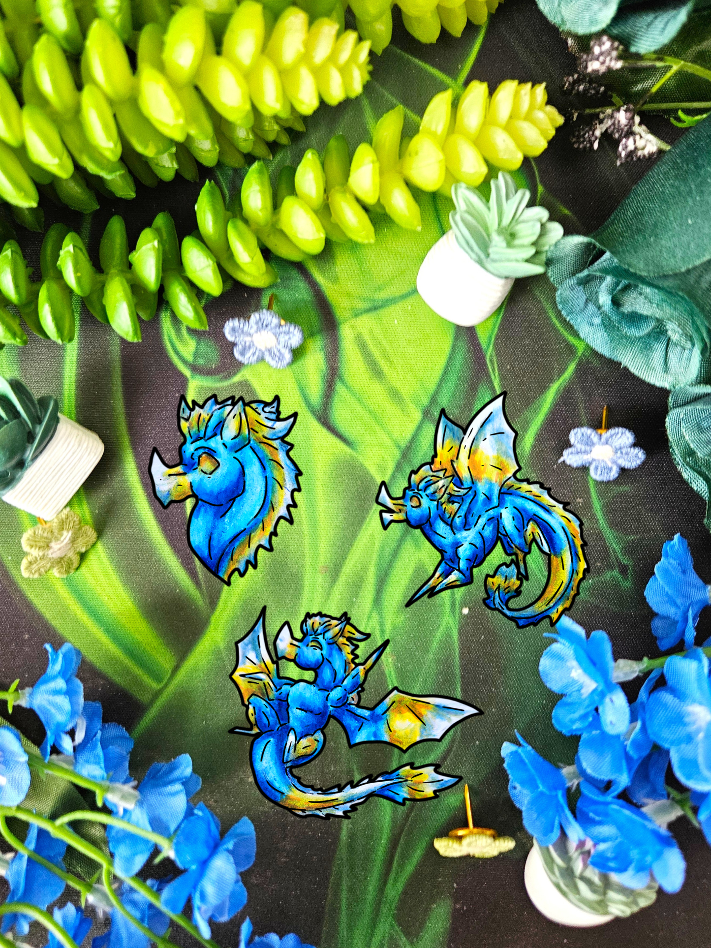 Chibi Summer Dragon- Summer Fantasy- Sunlit Tide Dragon- 3pk Stickers
