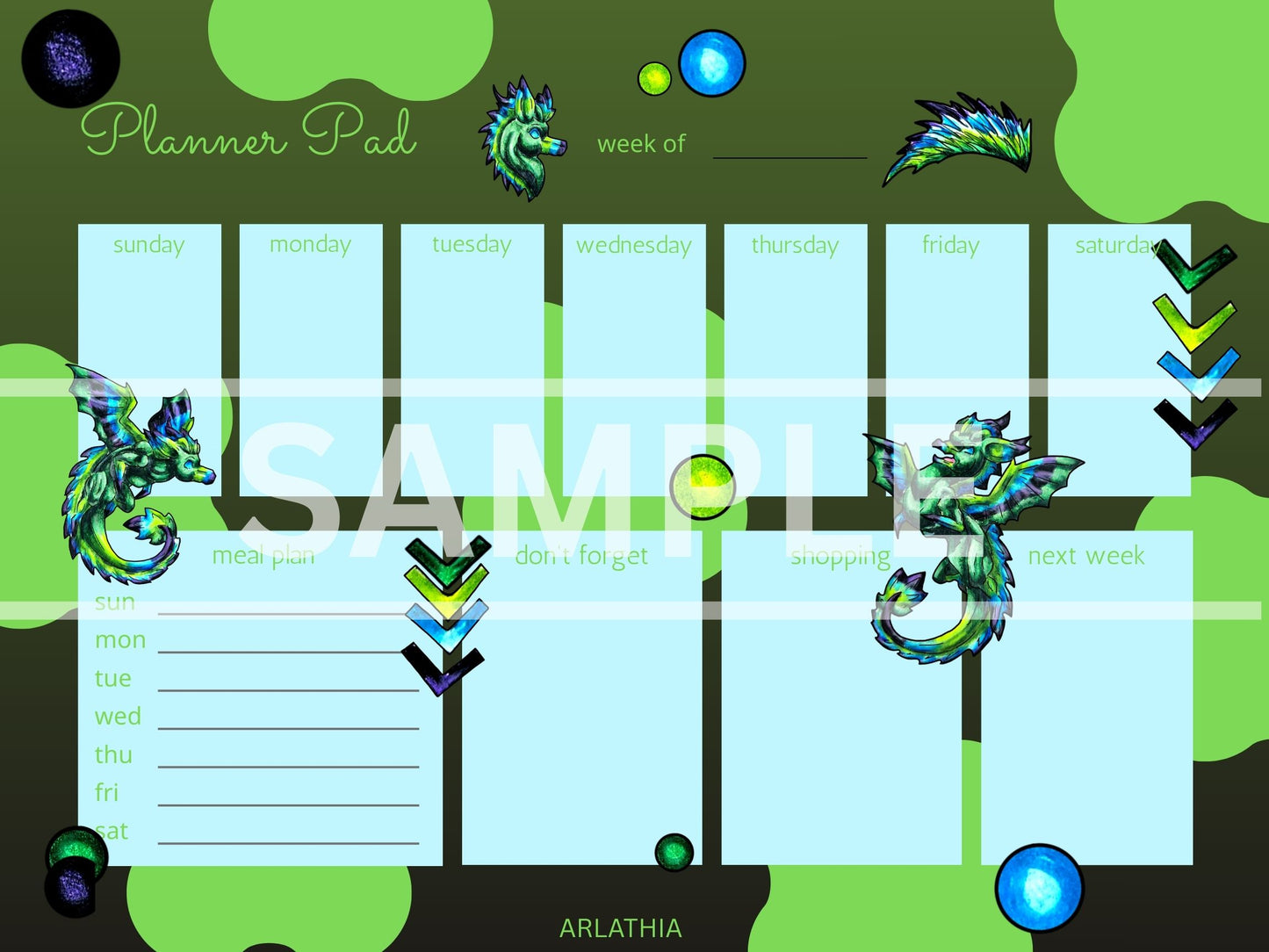 Arlith the Spinal-Quill Dragon Planner Pad DIGITAL DOWNLOAD