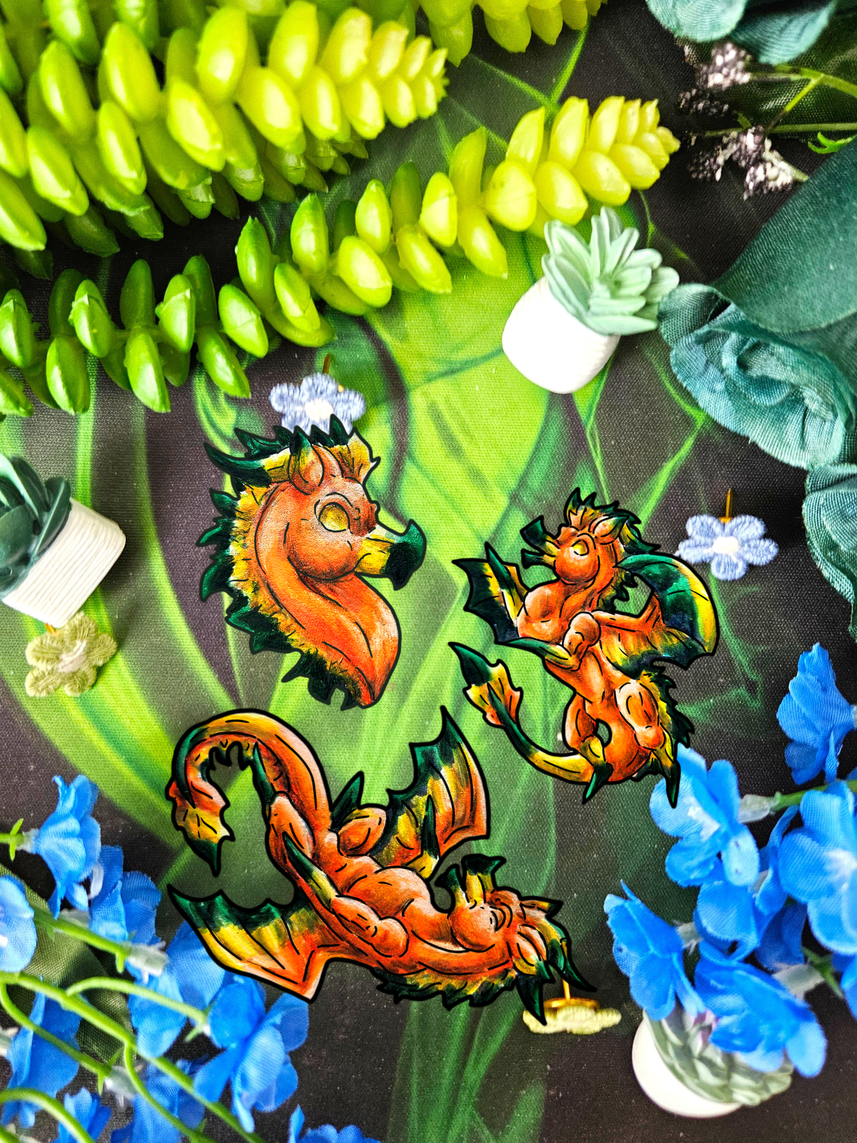 Chibi Fall Dragon- Autumn Fantasy- 3pk Stickers
