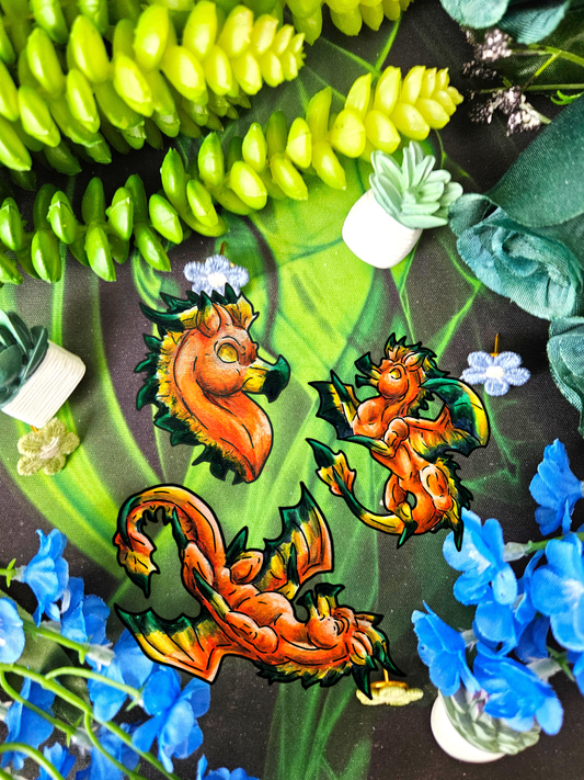 Chibi Fall Dragon- Autumn Fantasy- 3pk Stickers