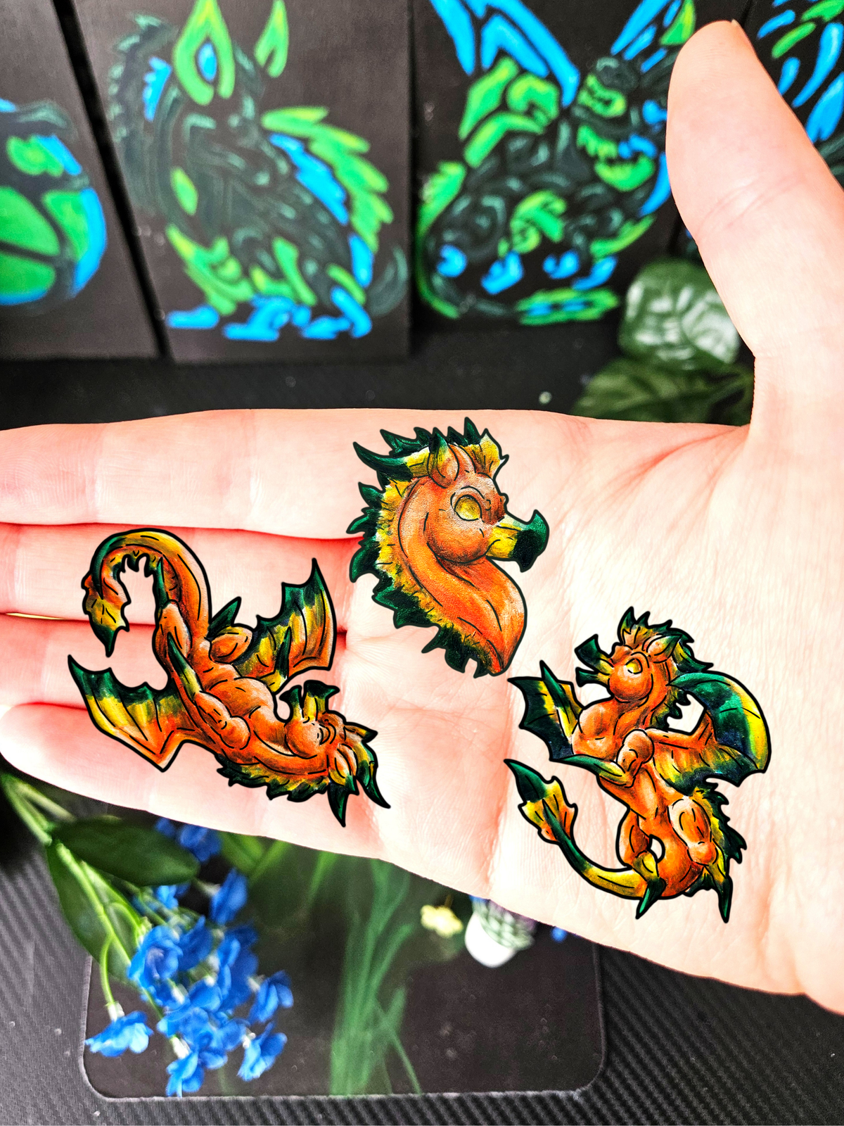 Chibi Fall Dragon- Autumn Fantasy- 3pk Stickers