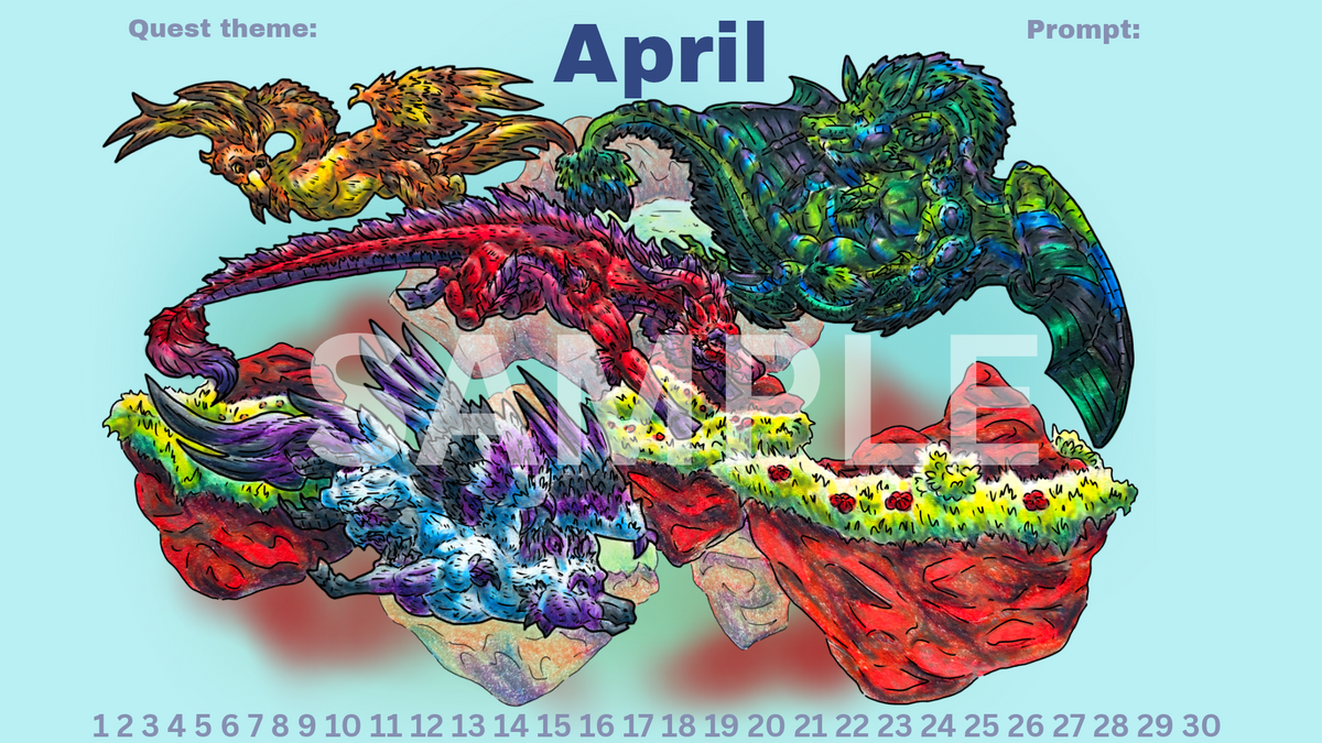 12-Month Myth Adventure Calendar DIGITAL DOWNLOAD Colored Version