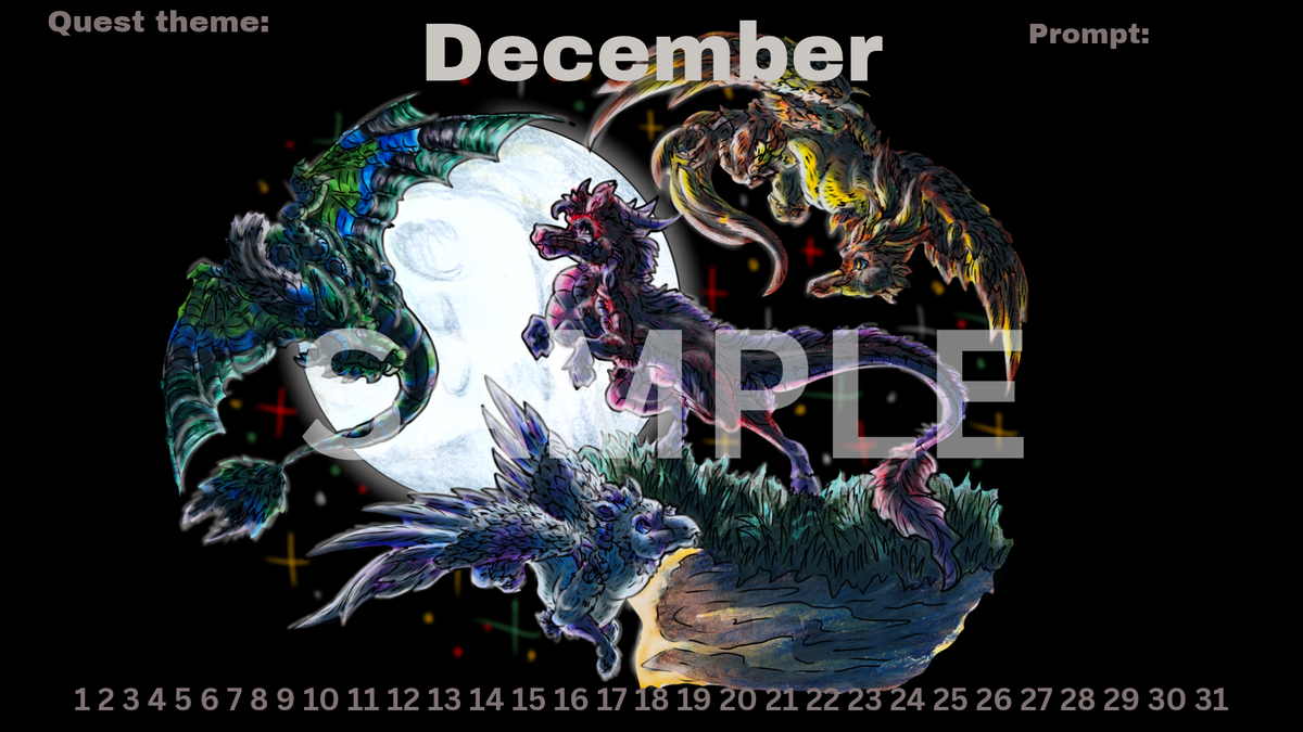 12-Month Myth Adventure Calendar DIGITAL DOWNLOAD Colored Version