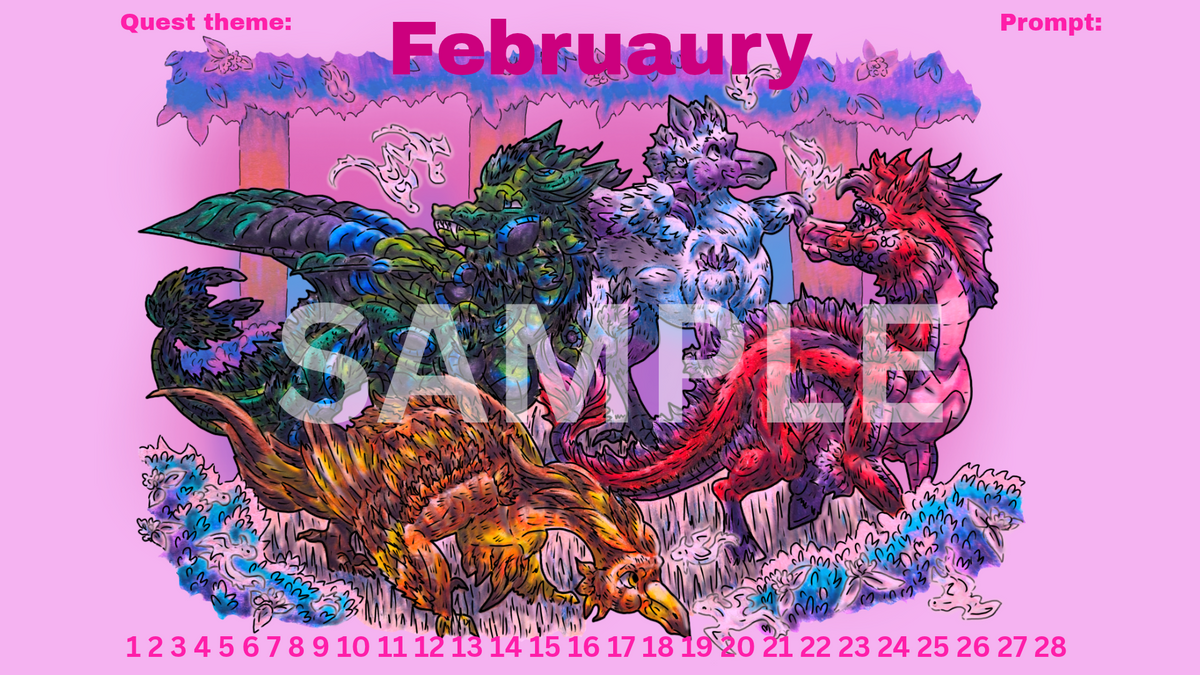 12-Month Myth Adventure Calendar DIGITAL DOWNLOAD Colored Version