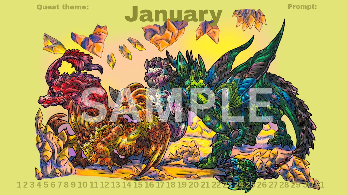 12-Month Myth Adventure Calendar DIGITAL DOWNLOAD Colored Version