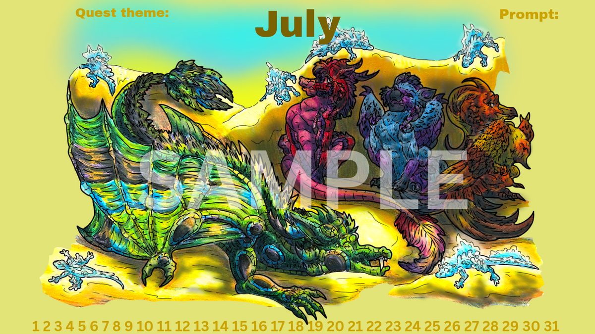 12-Month Myth Adventure Calendar DIGITAL DOWNLOAD Colored Version