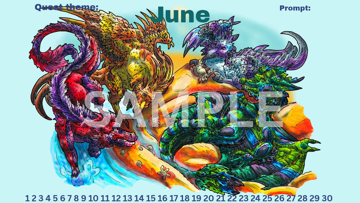 12-Month Myth Adventure Calendar DIGITAL DOWNLOAD Colored Version