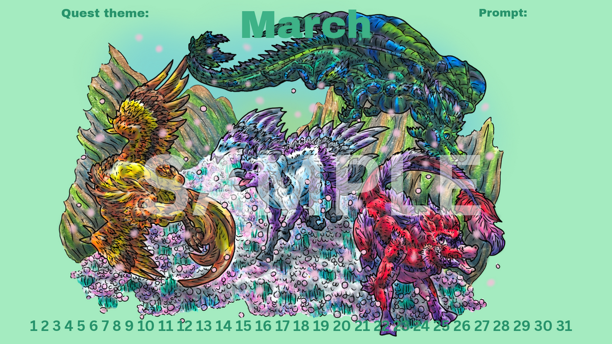 12-Month Myth Adventure Calendar DIGITAL DOWNLOAD Colored Version