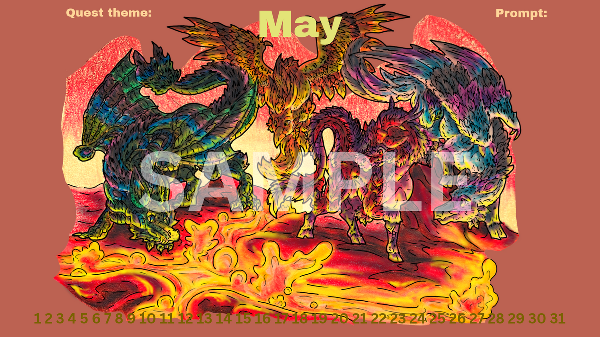 12-Month Myth Adventure Calendar DIGITAL DOWNLOAD Colored Version