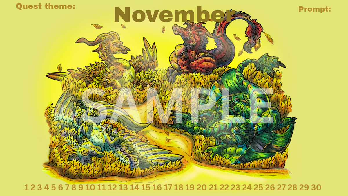 12-Month Myth Adventure Calendar DIGITAL DOWNLOAD Colored Version