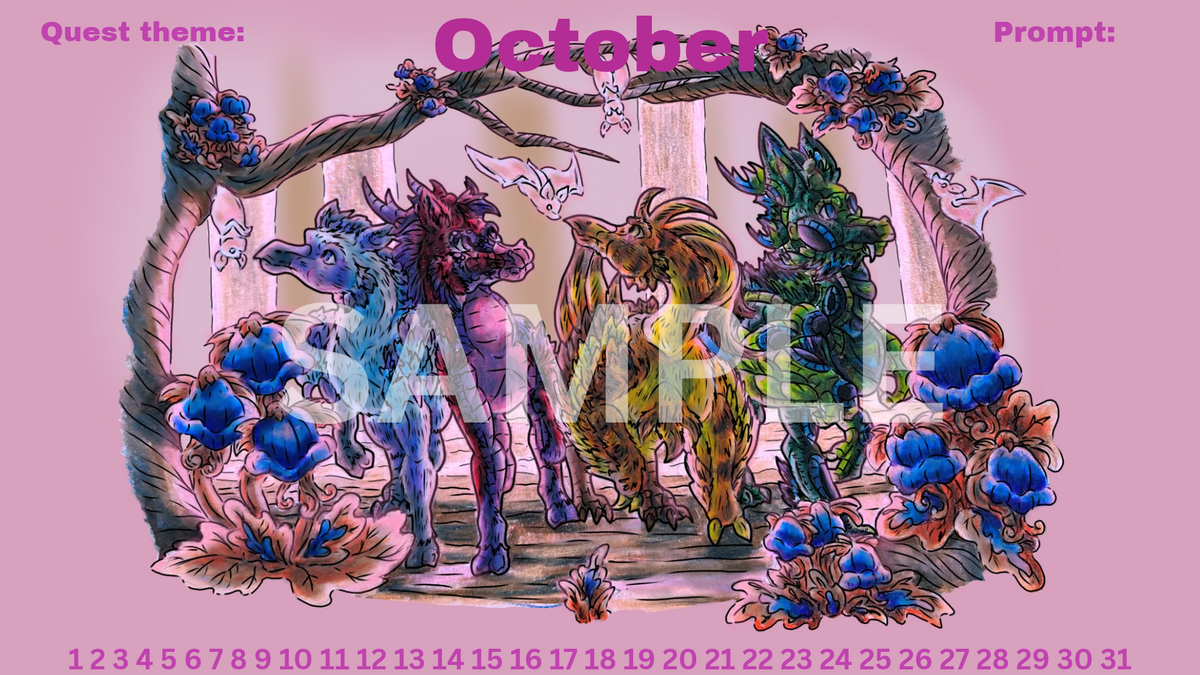 12-Month Myth Adventure Calendar DIGITAL DOWNLOAD Colored Version