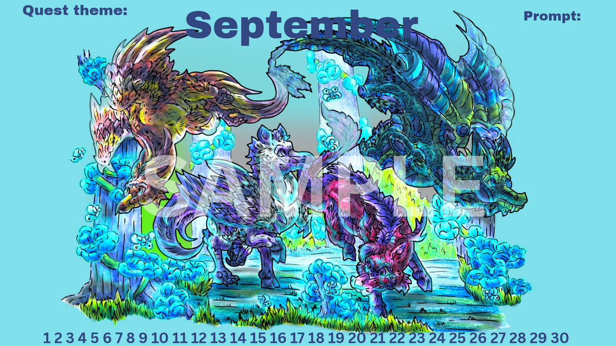 12-Month Myth Adventure Calendar DIGITAL DOWNLOAD Colored Version