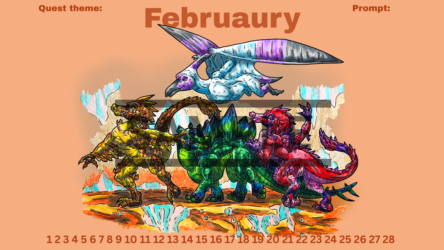 12-Month Dinosaur Adventure Calendar DIGITAL DOWNLOAD Colored Version