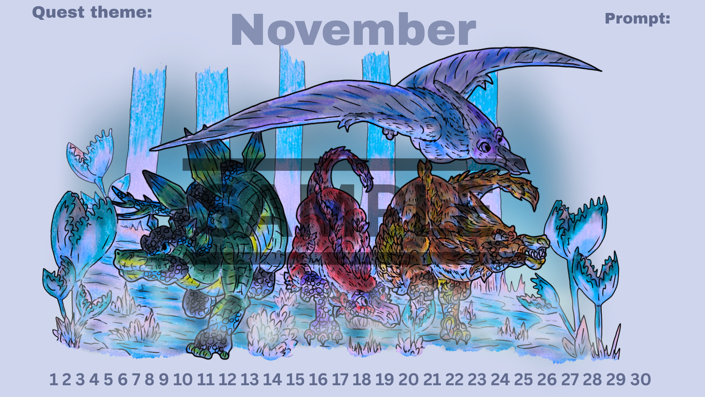 12-Month Dinosaur Adventure Calendar DIGITAL DOWNLOAD Colored Version