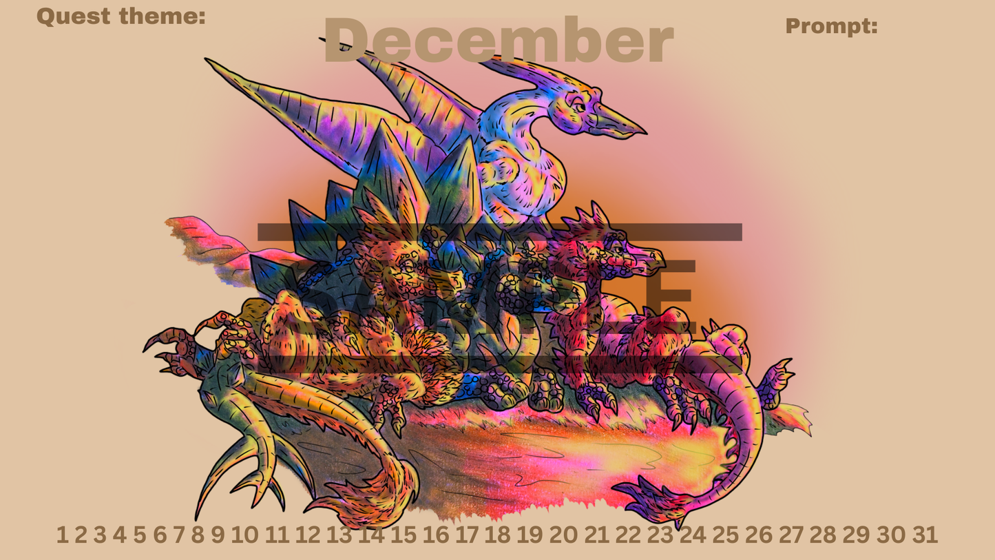 12-Month Dinosaur Adventure Calendar DIGITAL DOWNLOAD Colored Version