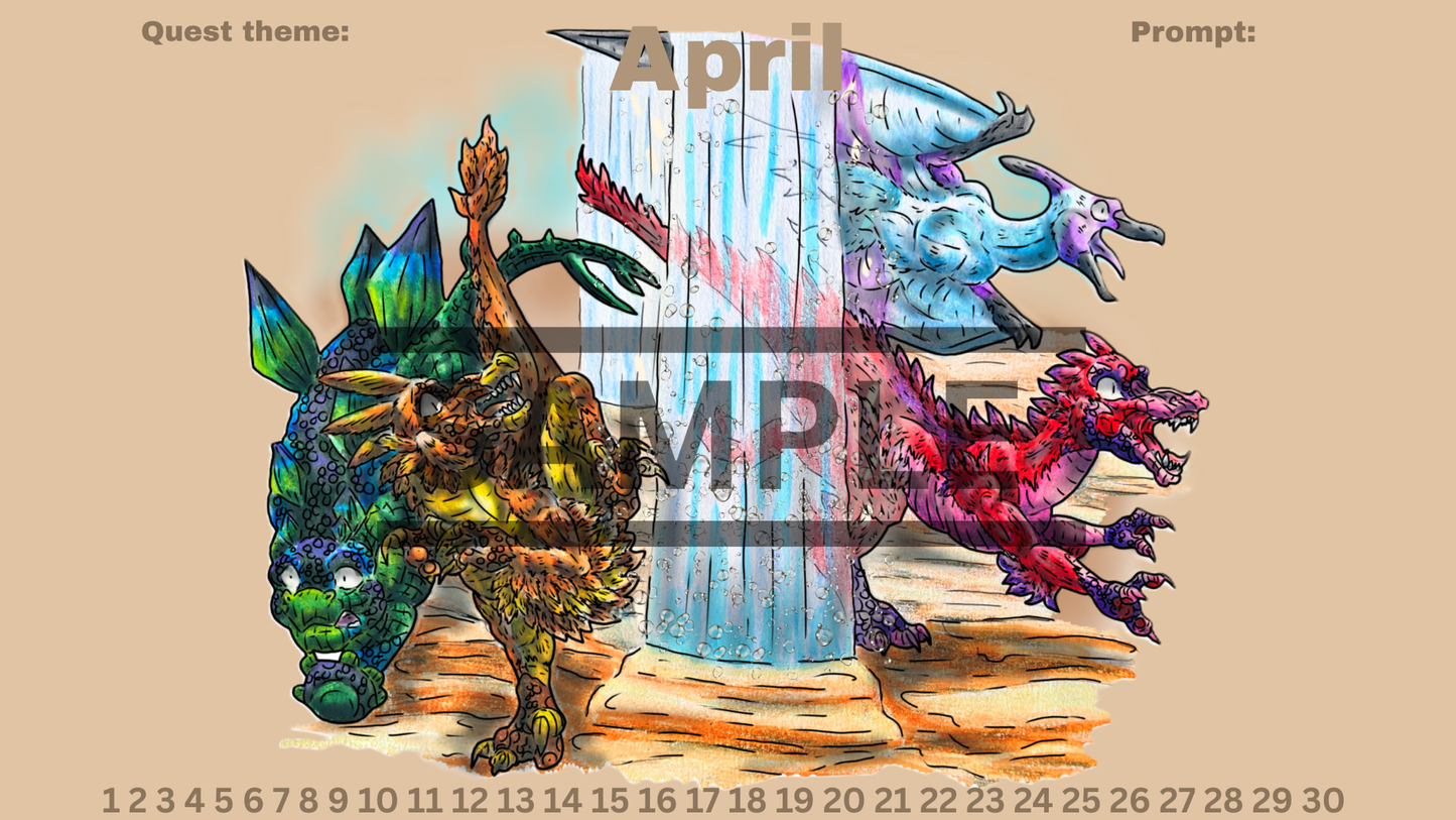 12-Month Dinosaur Adventure Calendar DIGITAL DOWNLOAD Colored Version