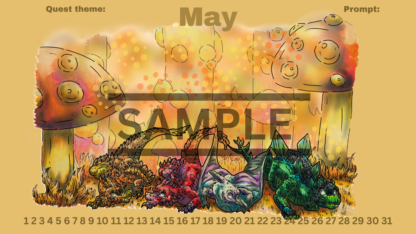 12-Month Dinosaur Adventure Calendar DIGITAL DOWNLOAD Colored Version