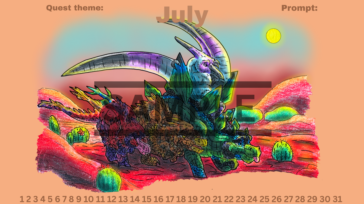 12-Month Dinosaur Adventure Calendar DIGITAL DOWNLOAD Colored Version