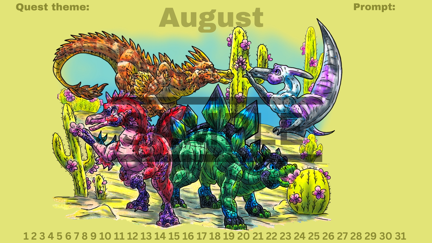 12-Month Dinosaur Adventure Calendar DIGITAL DOWNLOAD Colored Version