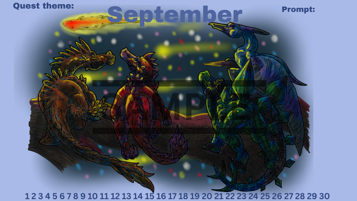 12-Month Dinosaur Adventure Calendar DIGITAL DOWNLOAD Colored Version