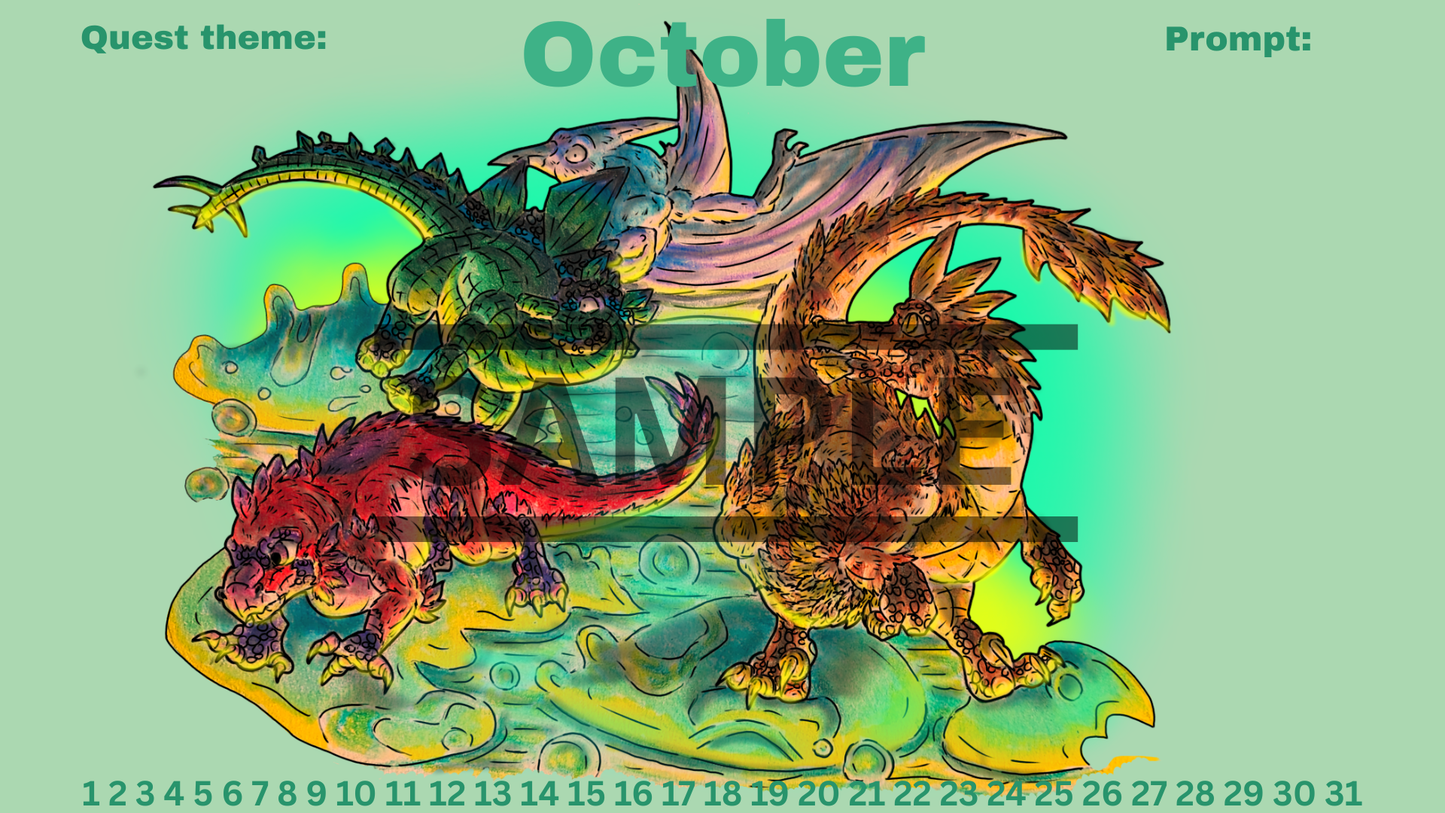 12-Month Dinosaur Adventure Calendar DIGITAL DOWNLOAD Colored Version